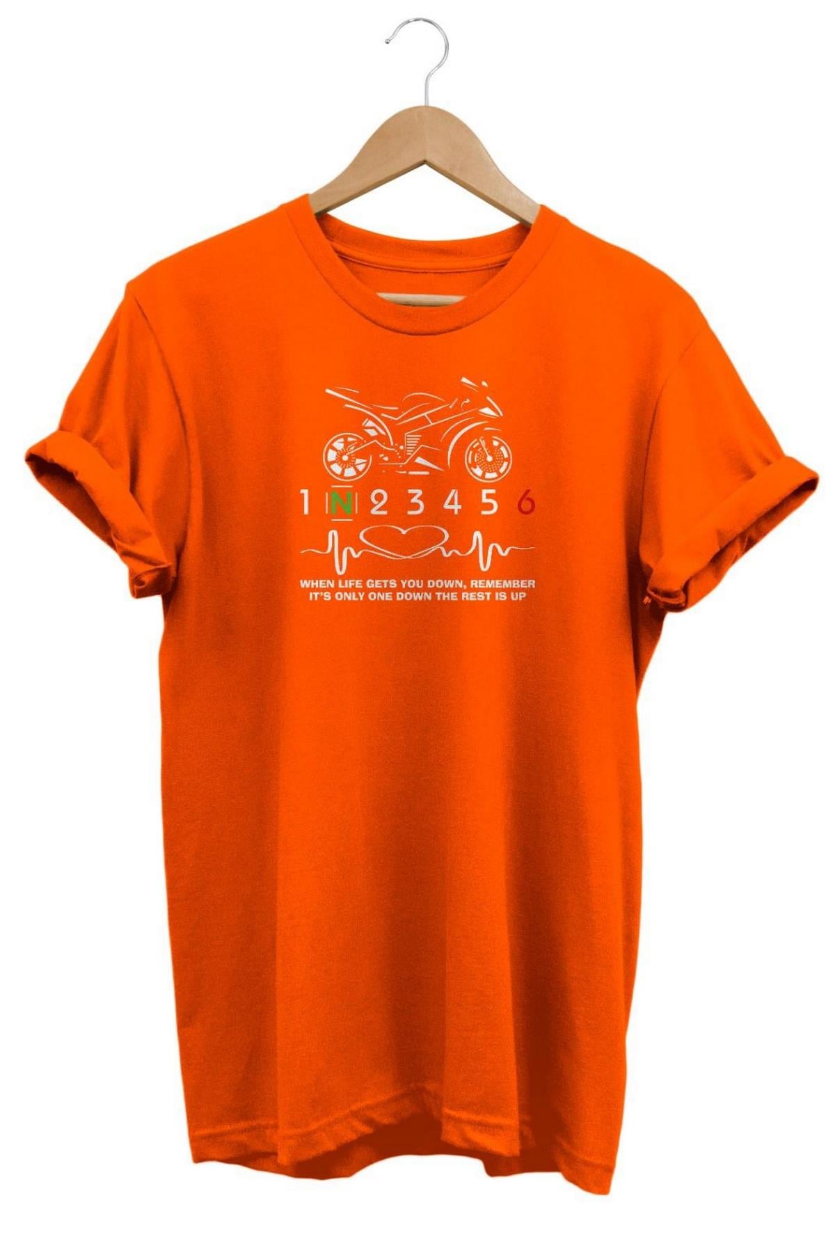 Widi Hearth Beat Love Racing Motor Baskılı T-Shirt Turuncu