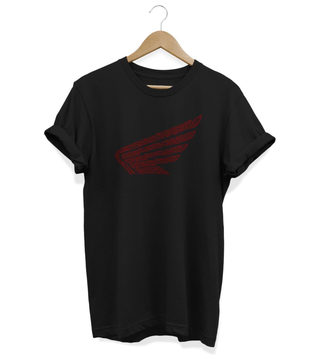 Widi Honda Kanat Baskılı T-Shirt Siyah