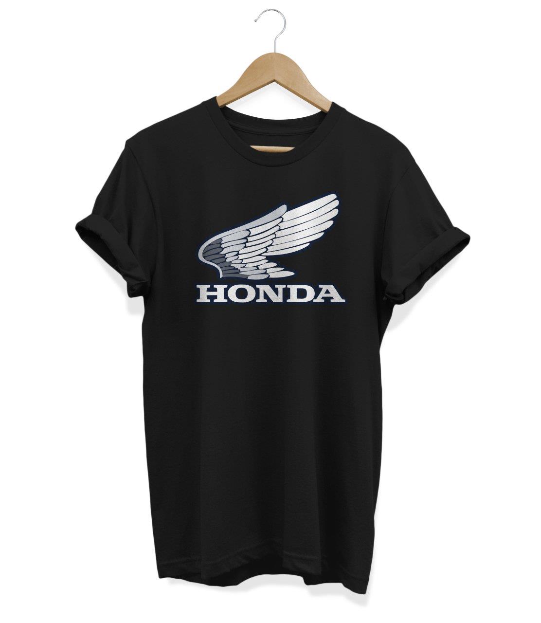 Widi Honda Kanat Baskılı T-Shirt Siyah