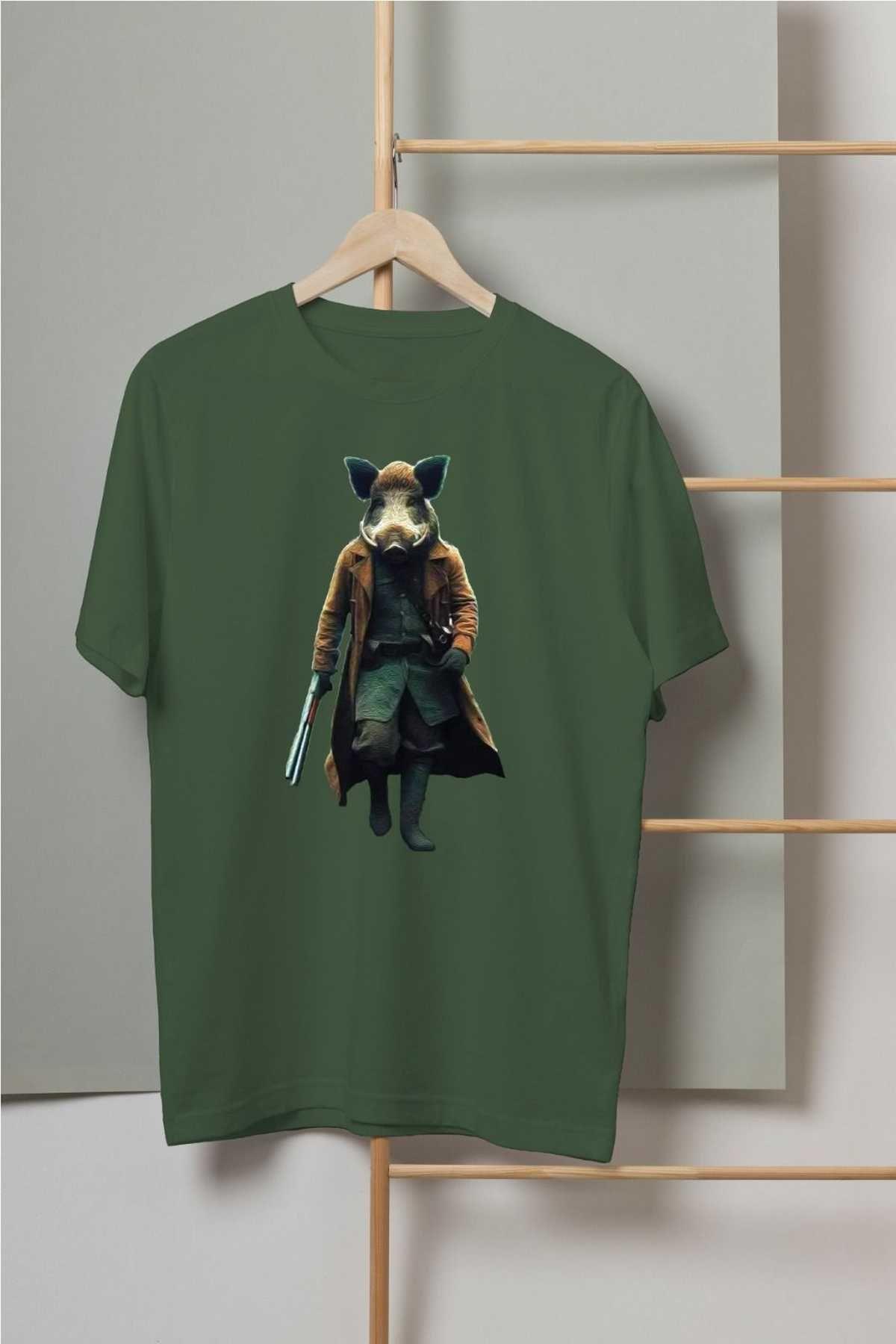 Widi Hunting Pig Baskılı T-Shirt Haki