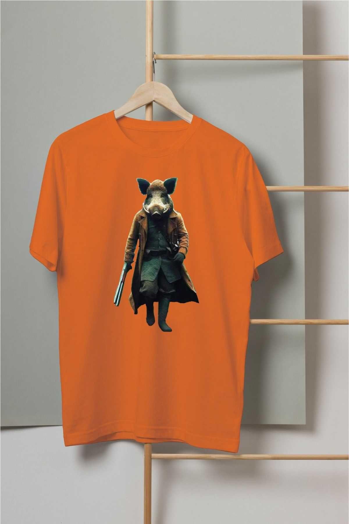Widi Hunting Pig Baskılı T-Shirt Turuncu
