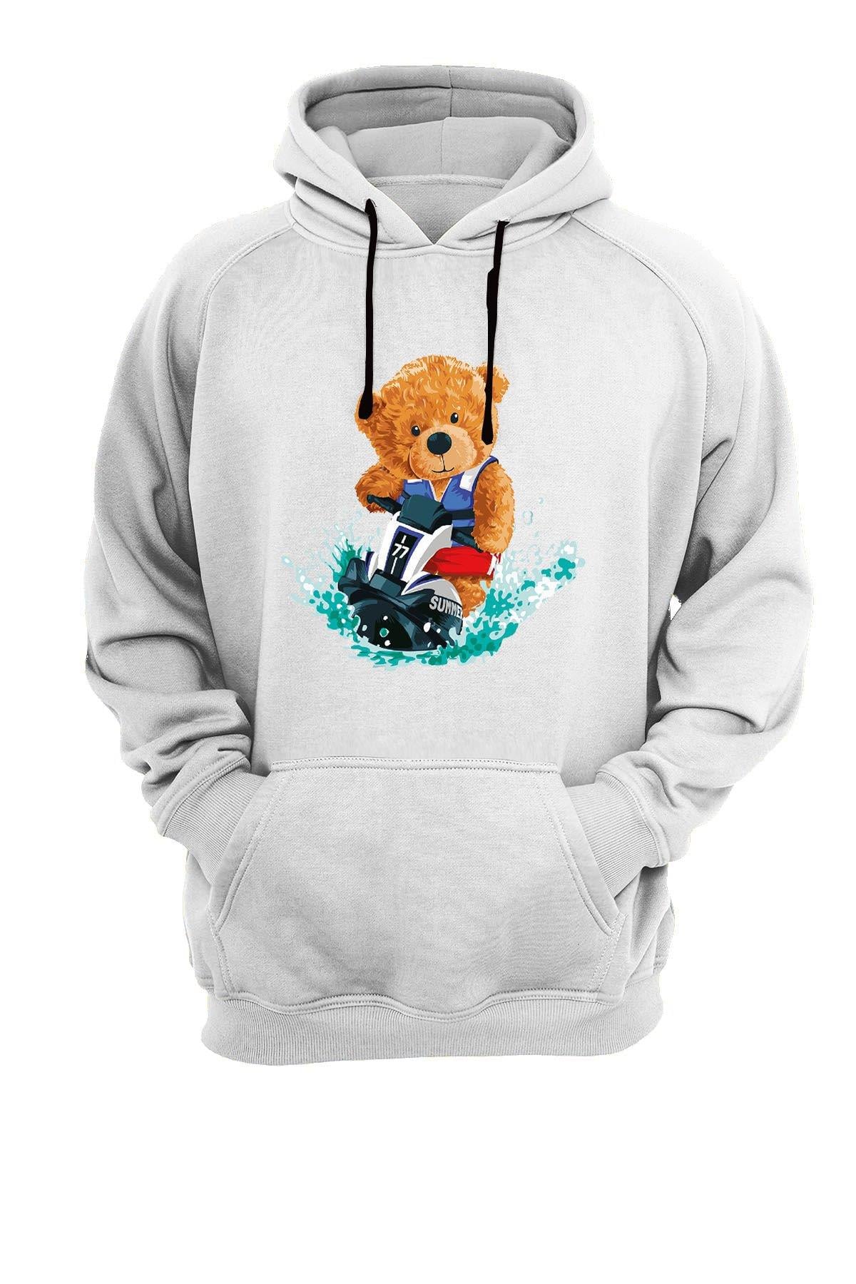 Widi Jet Ski Ayı Baskılı Sweatshirt Beyaz