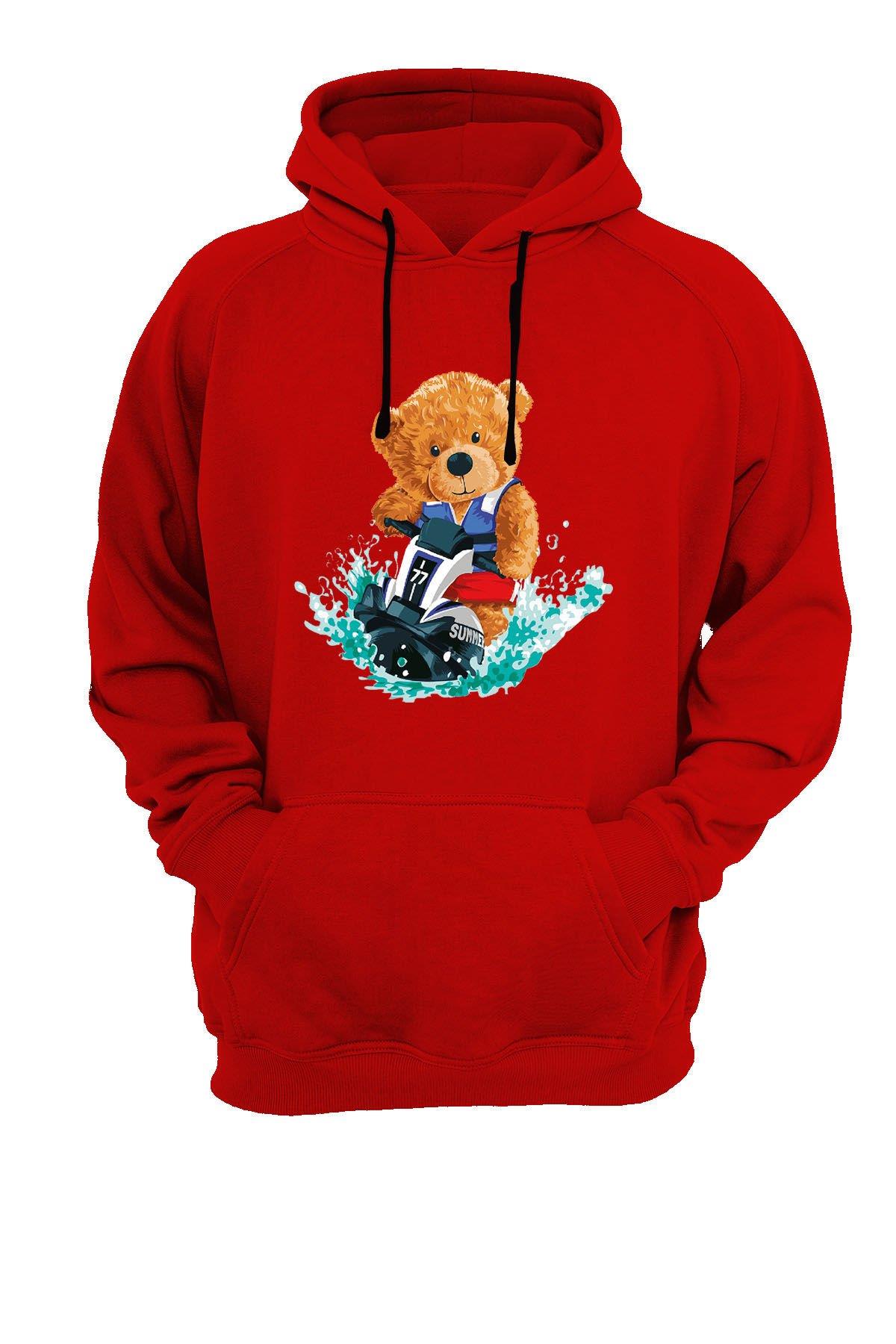 Widi Jet Ski Ayı Baskılı Sweatshirt Kırmızı
