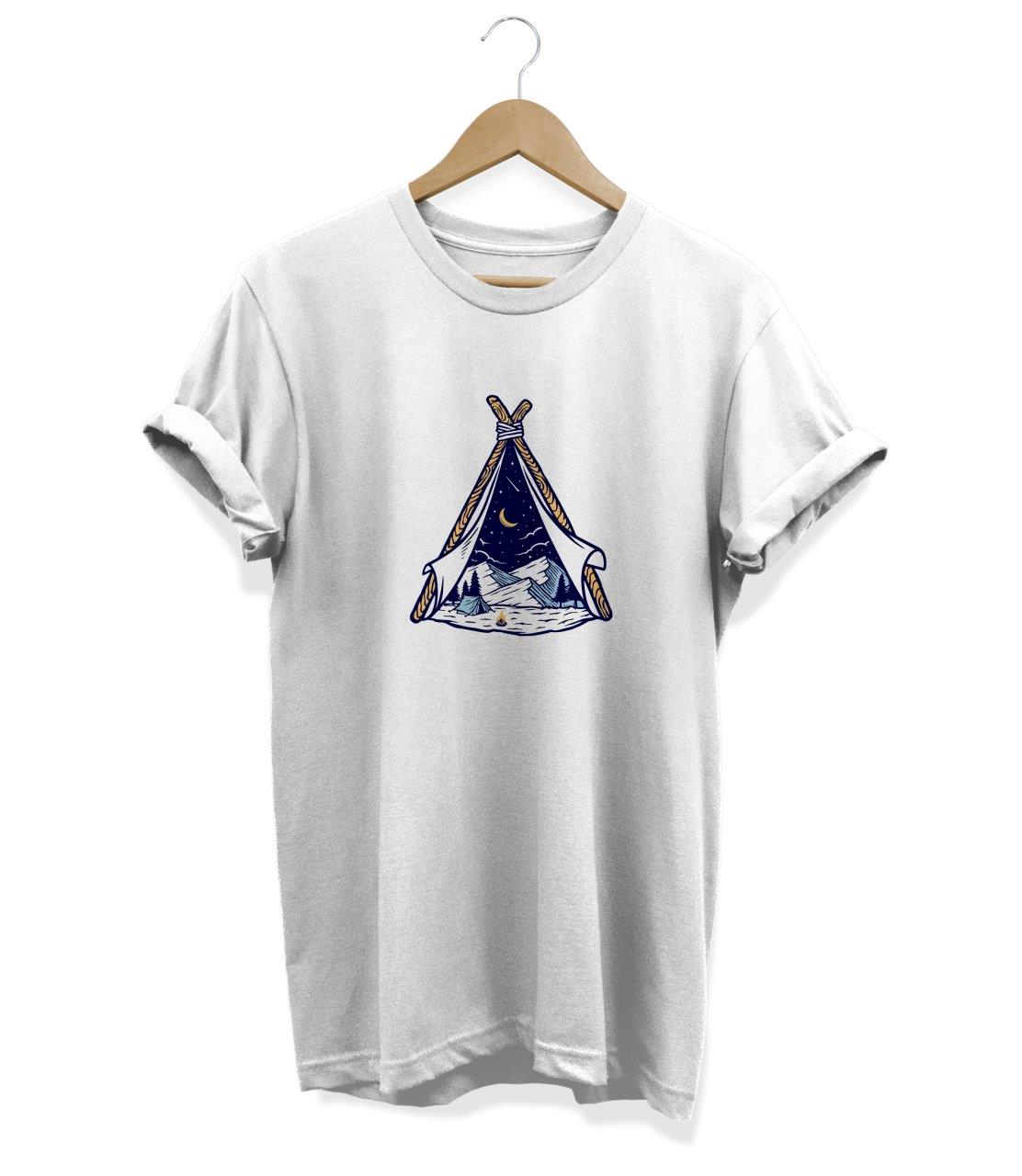 Widi Kamp Çadırı Baskılı T-Shirt Beyaz