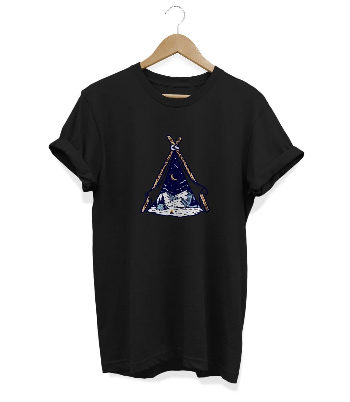 Widi Kamp Çadırı Baskılı T-Shirt Siyah