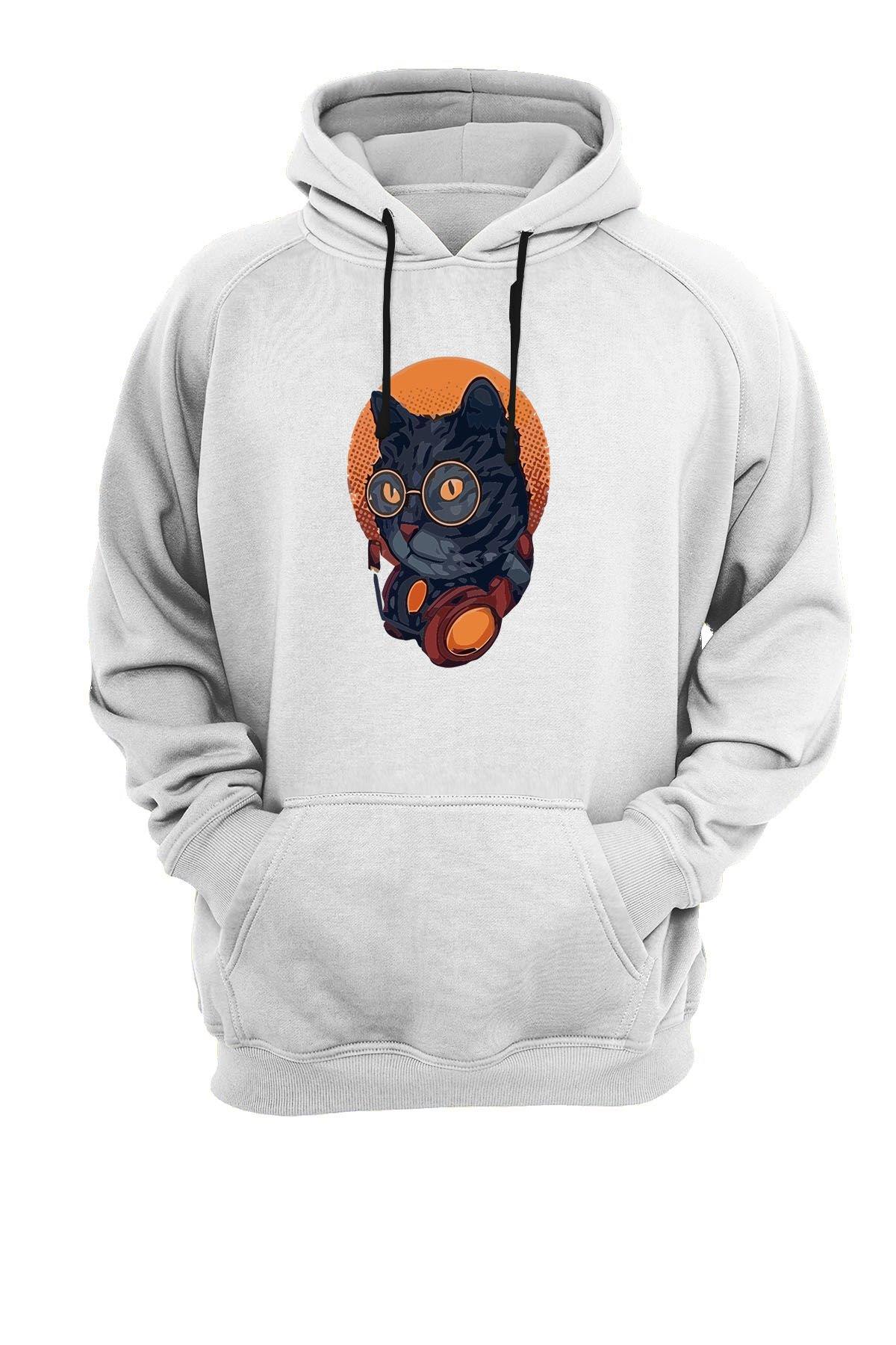 Widi Kedi Baskılı Sweatshirt Beyaz