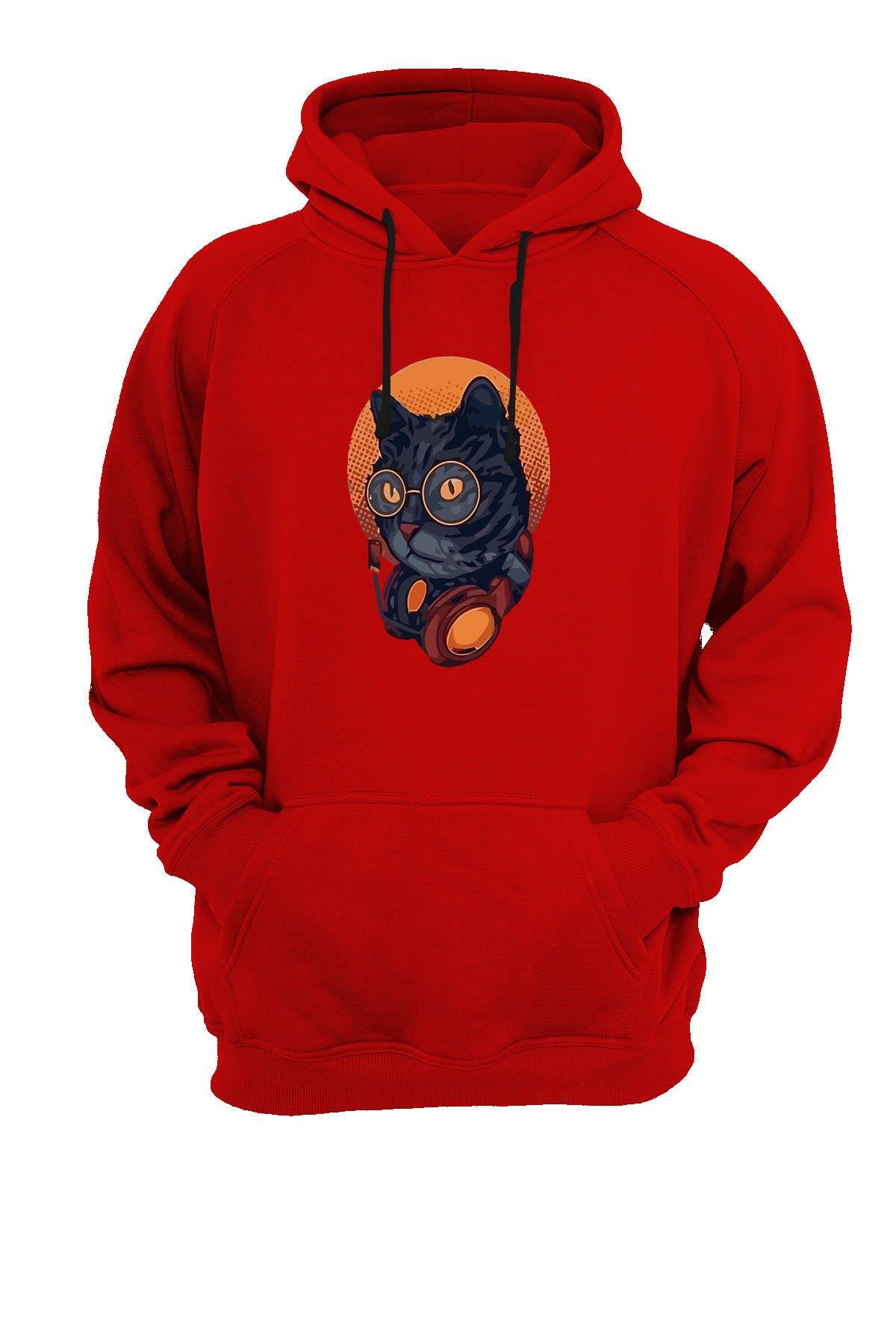 Widi Kedi Baskılı Sweatshirt Kırmızı