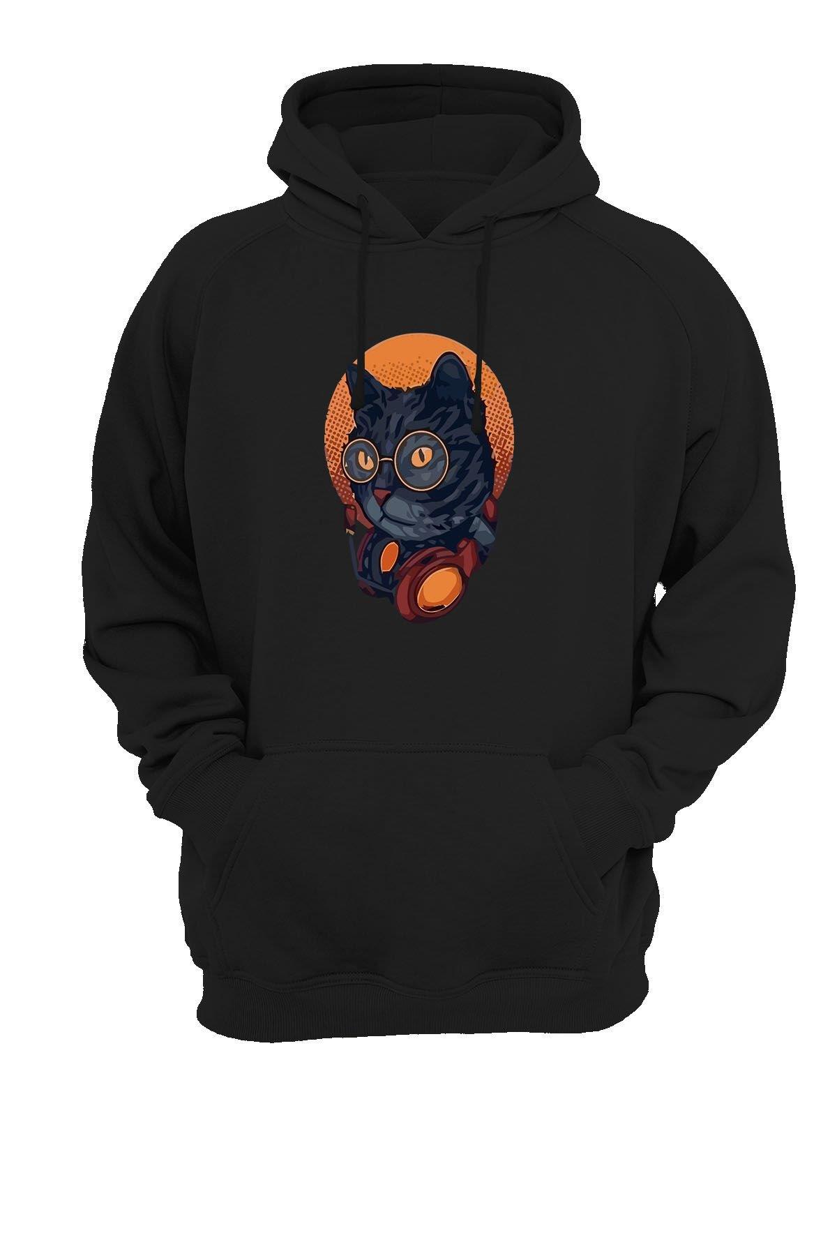 Widi Kedi Baskılı Sweatshirt Siyah