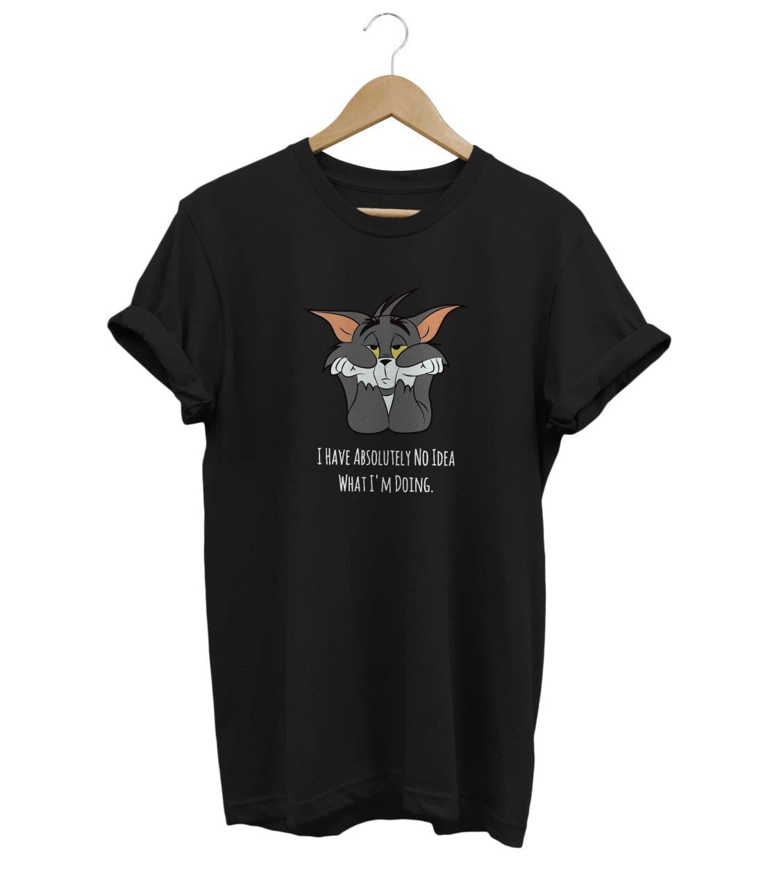 Widi Kedi Baskılı T-Shirt Siyah