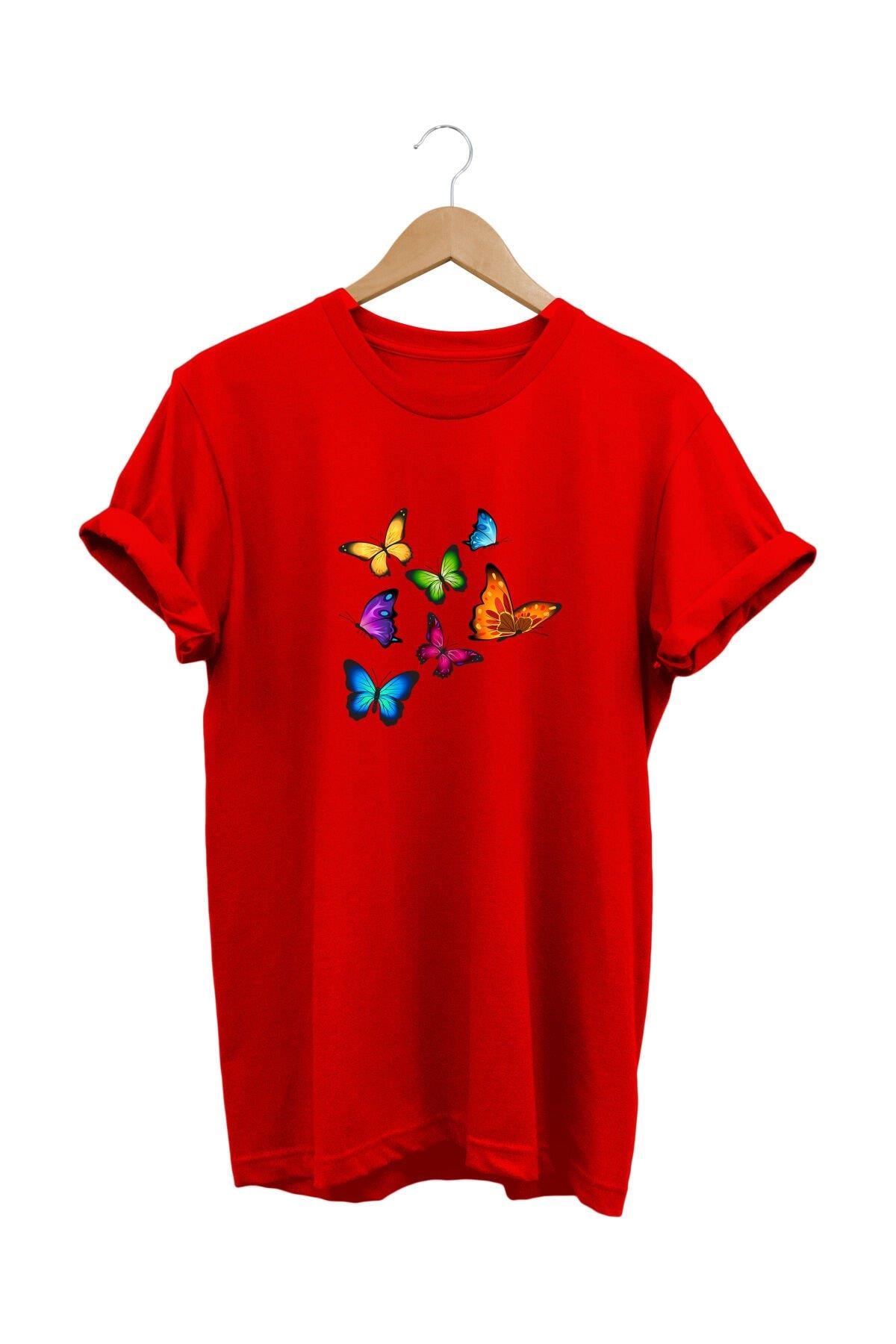 Widi Kelebek Baskılı T-Shirt Kırmızı