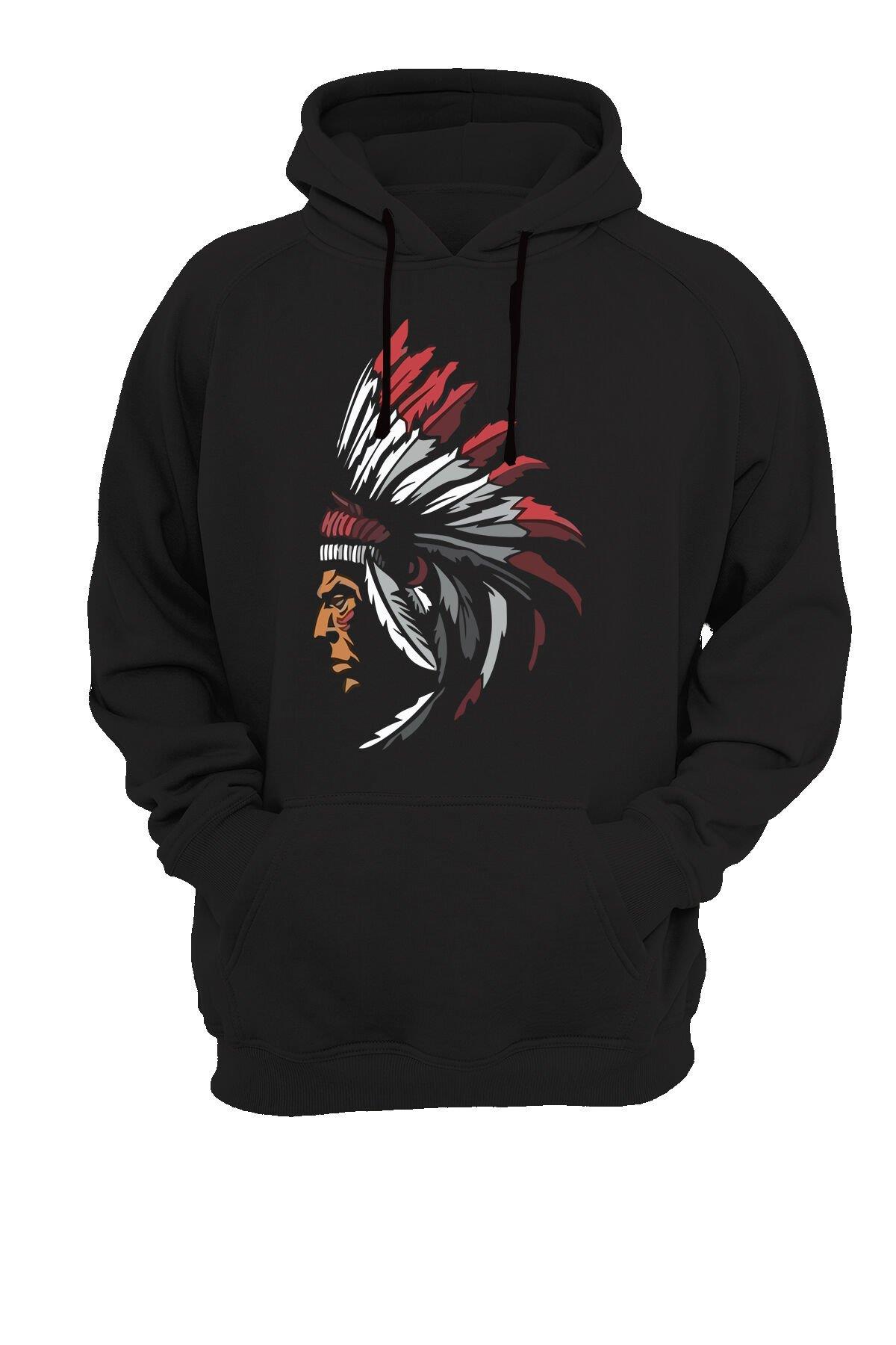 Widi Kızılderili Baskılı Sweatshirt Siyah