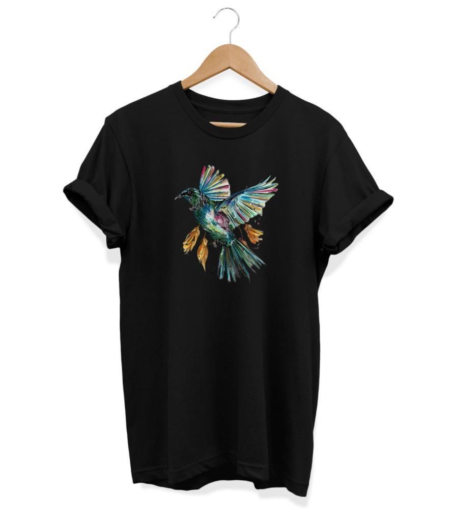 Widi Kuş Baskılı T-Shirt Siyah