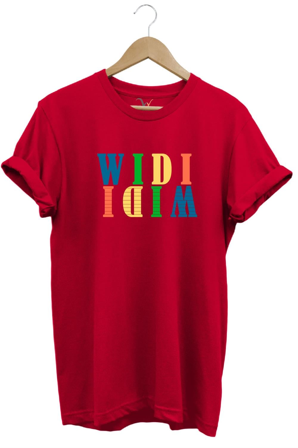 Widi Logo Aynalanmış Tasarım Baskılı %100 Pamuk Regular Fit T-Shirt - Kırmızı