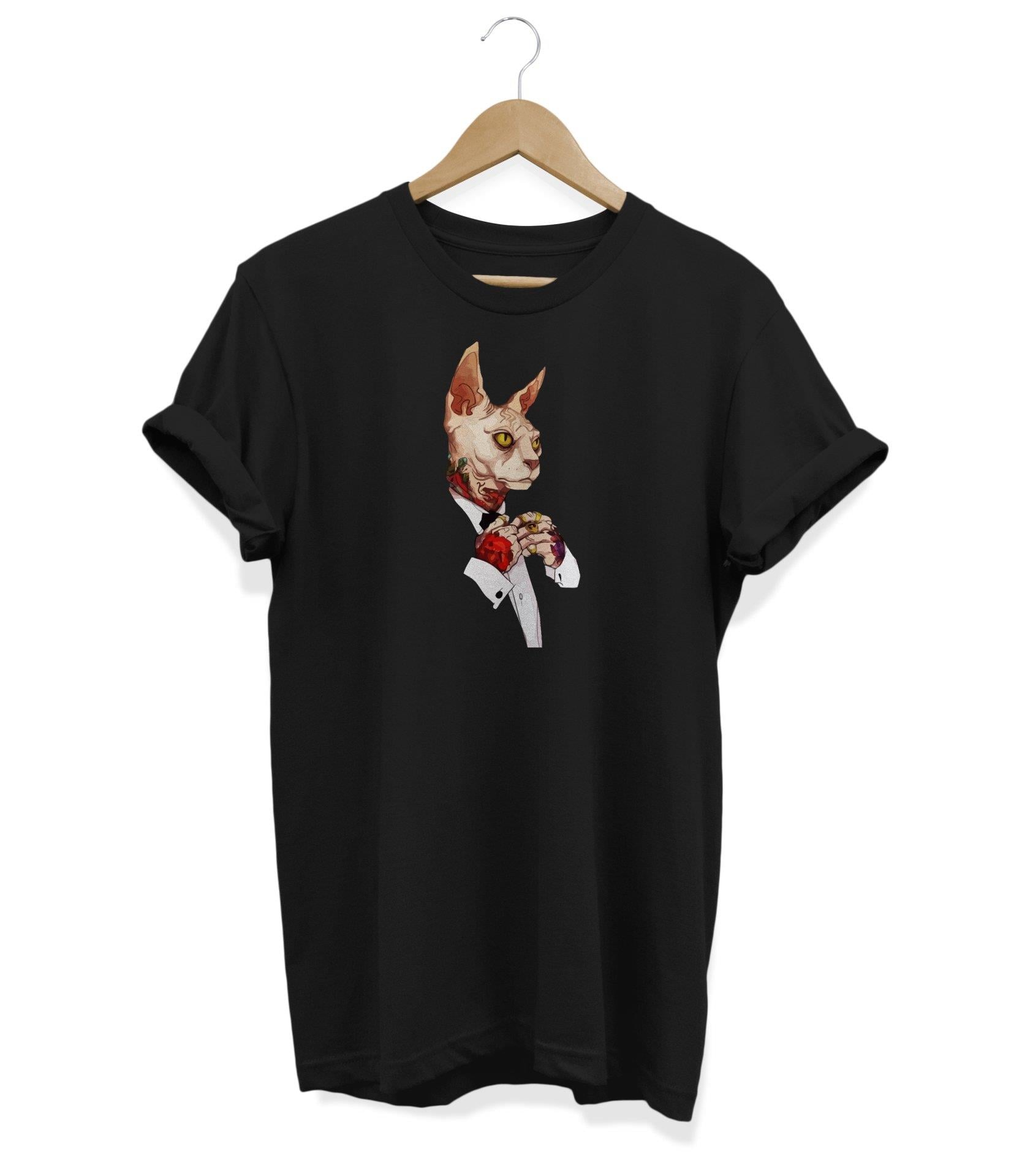 Widi Mafya Kedi Baskılı T-Shirt Siyah