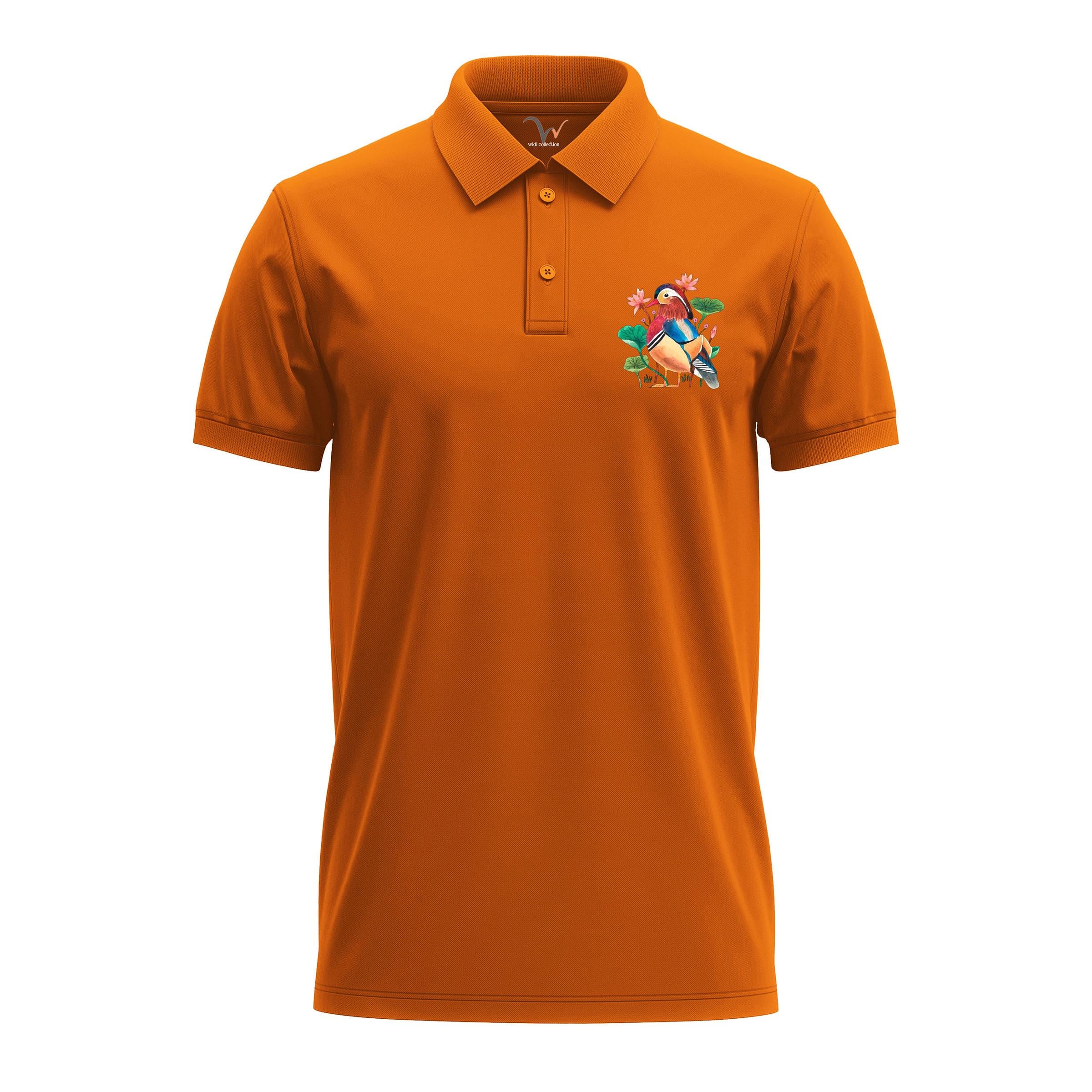 Widi Mandarin Ördeği Desenli Polo Yaka T-Shirt Turuncu