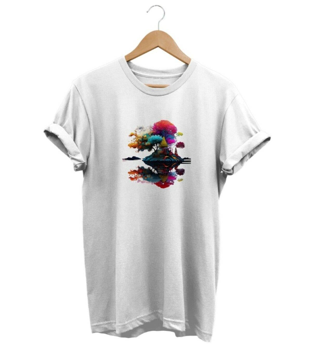 Widi Manzara Baskılı T-Shirt Beyaz