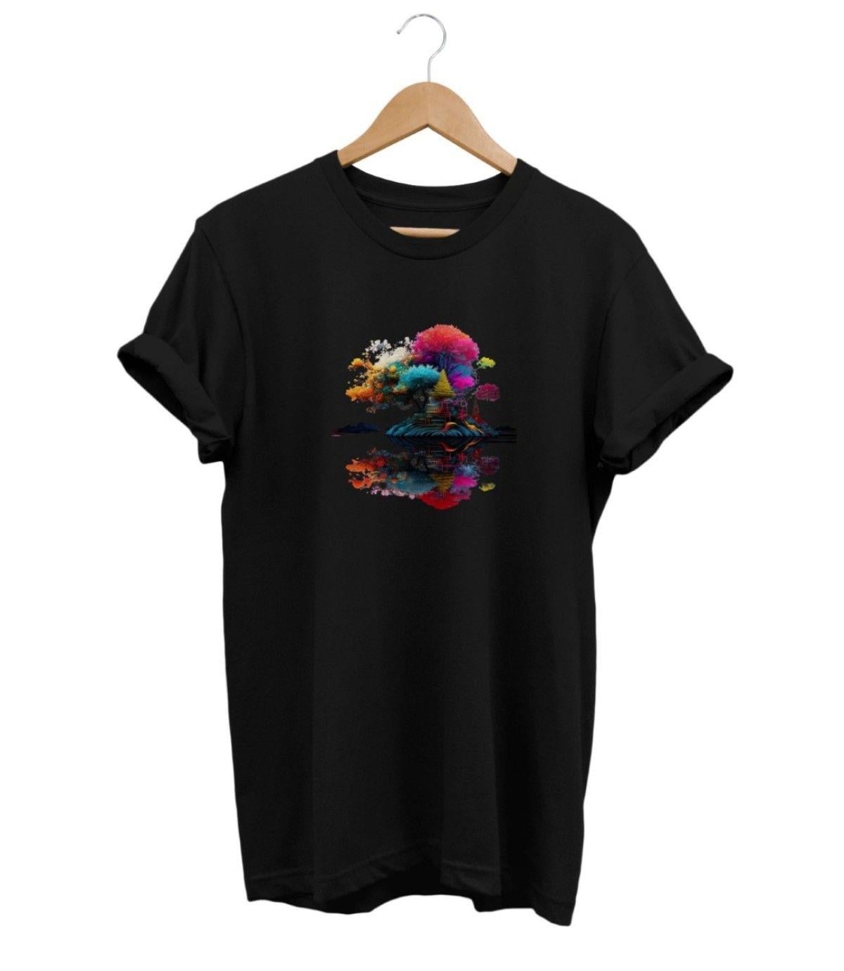 Widi Manzara Baskılı T-Shirt Siyah