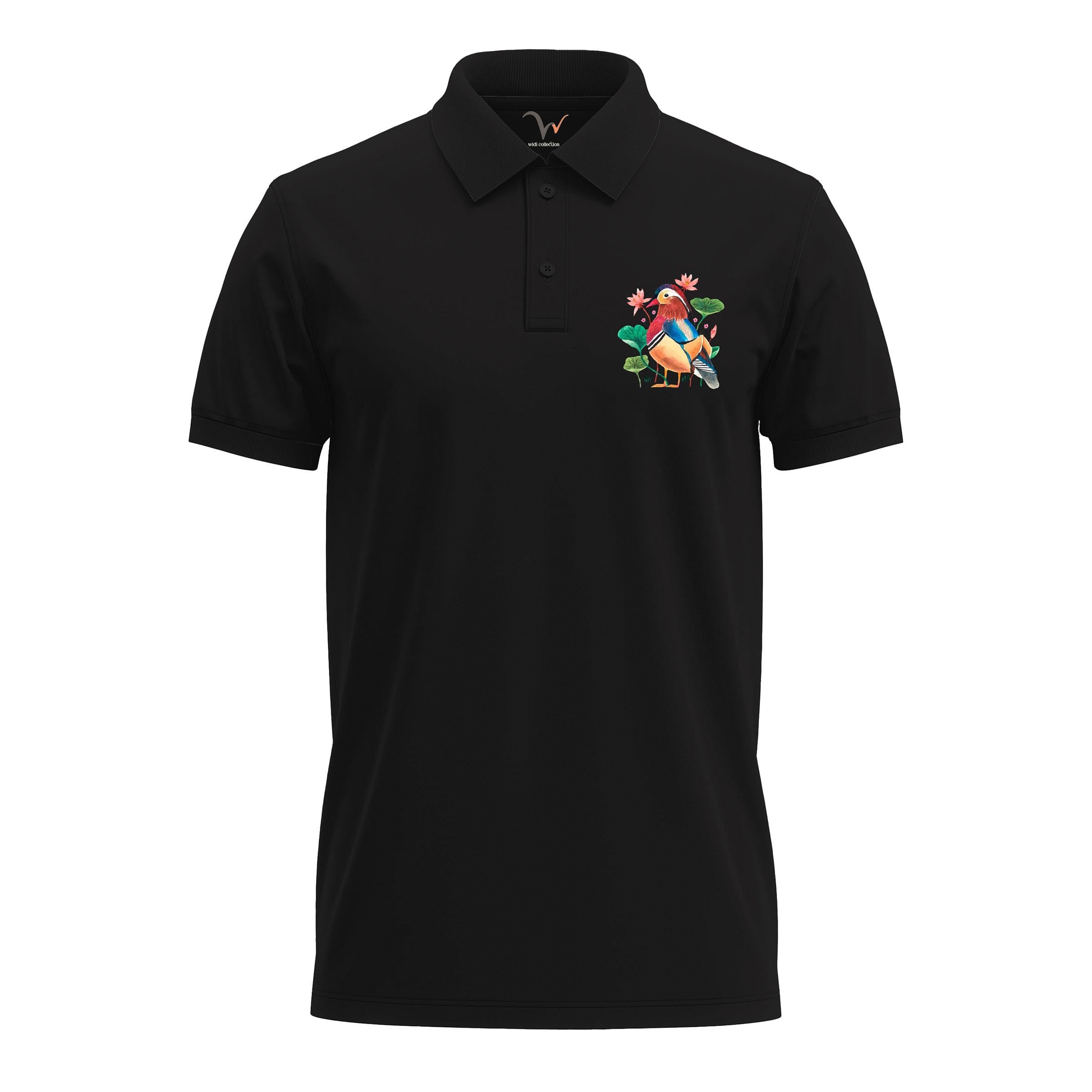 Widi Mardin Ördeği Desenli Polo Yaka T-Shirt Siyah