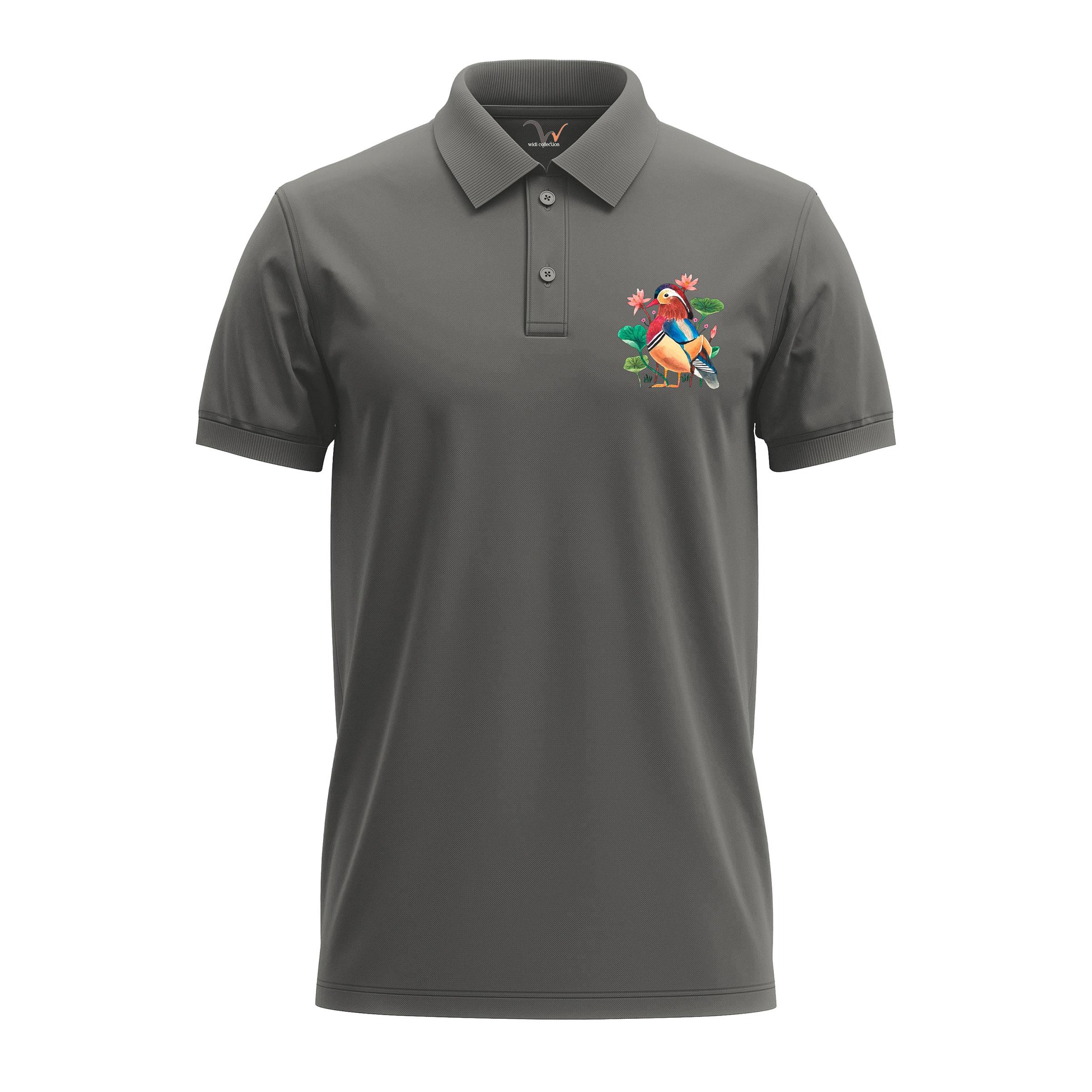 Widi Mardin Ördeği Desenli Polo Yaka T-Shirt Antrasit