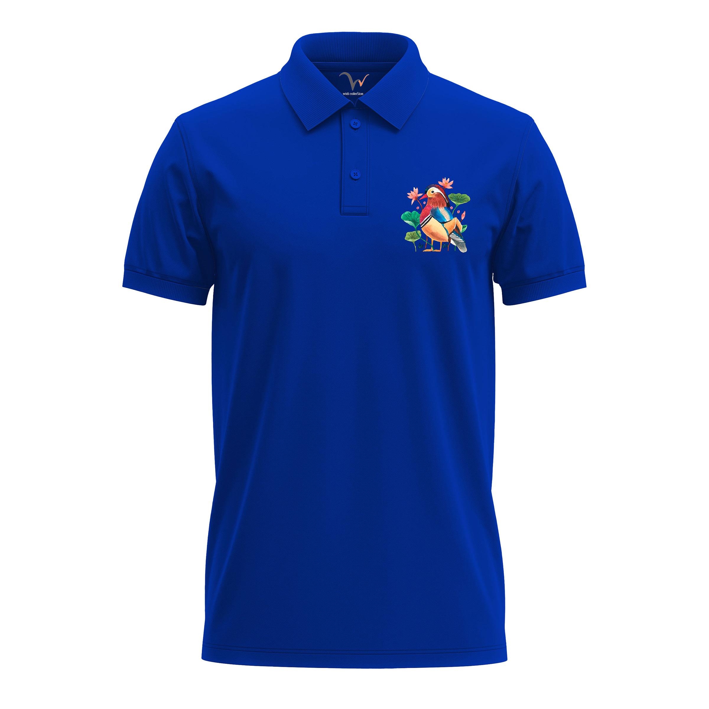 Widi Mardin Ördeği Desenli Polo Yaka T-Shirt Mavi