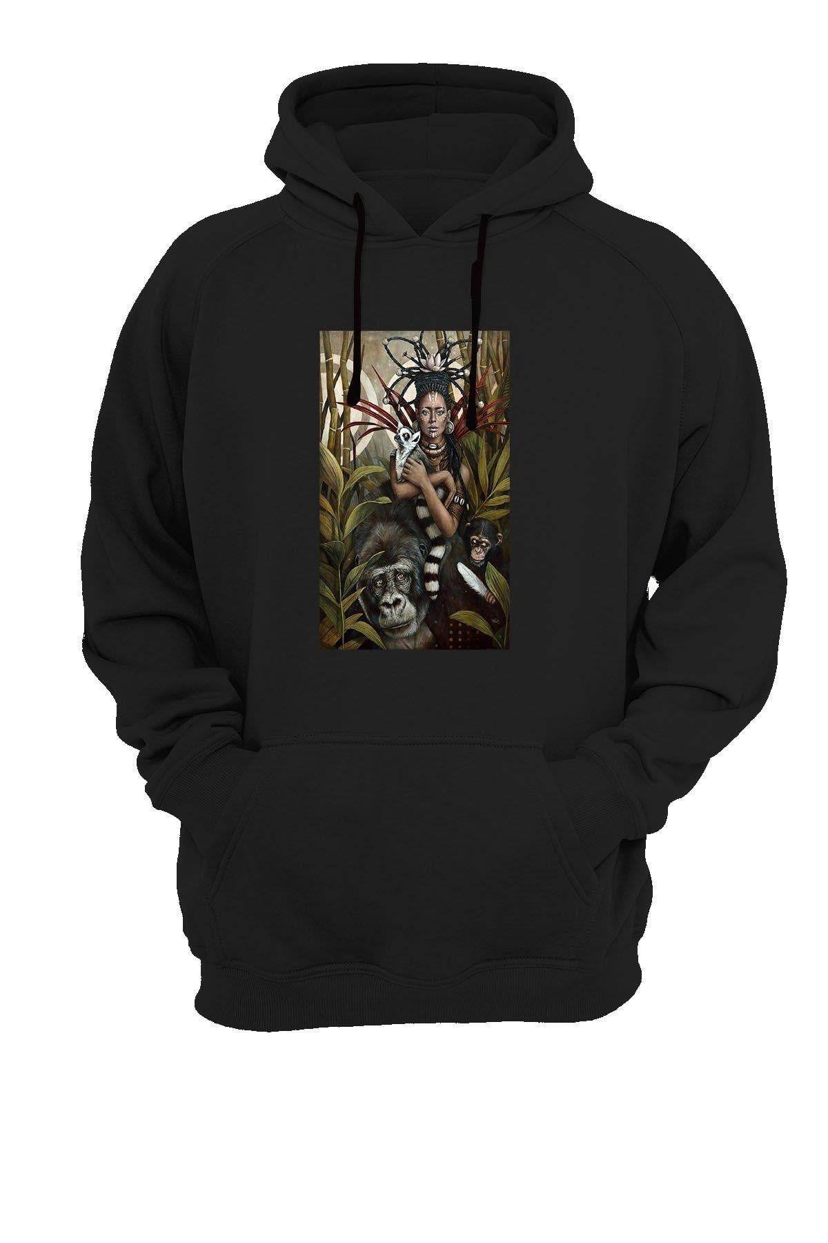 Widi Maymun Baskılı Sweatshirt Siyah