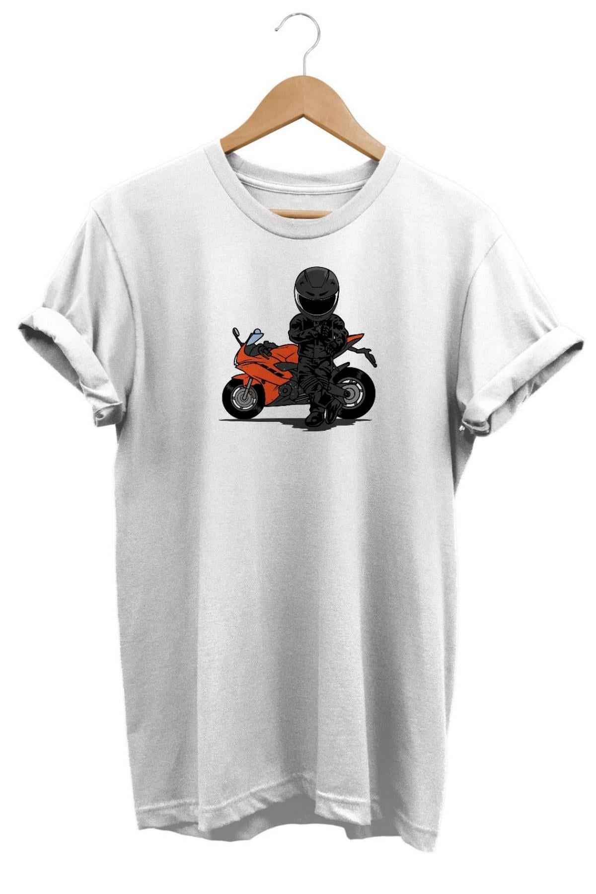 Widi Motor Baskılı T_Shirt Beyaz