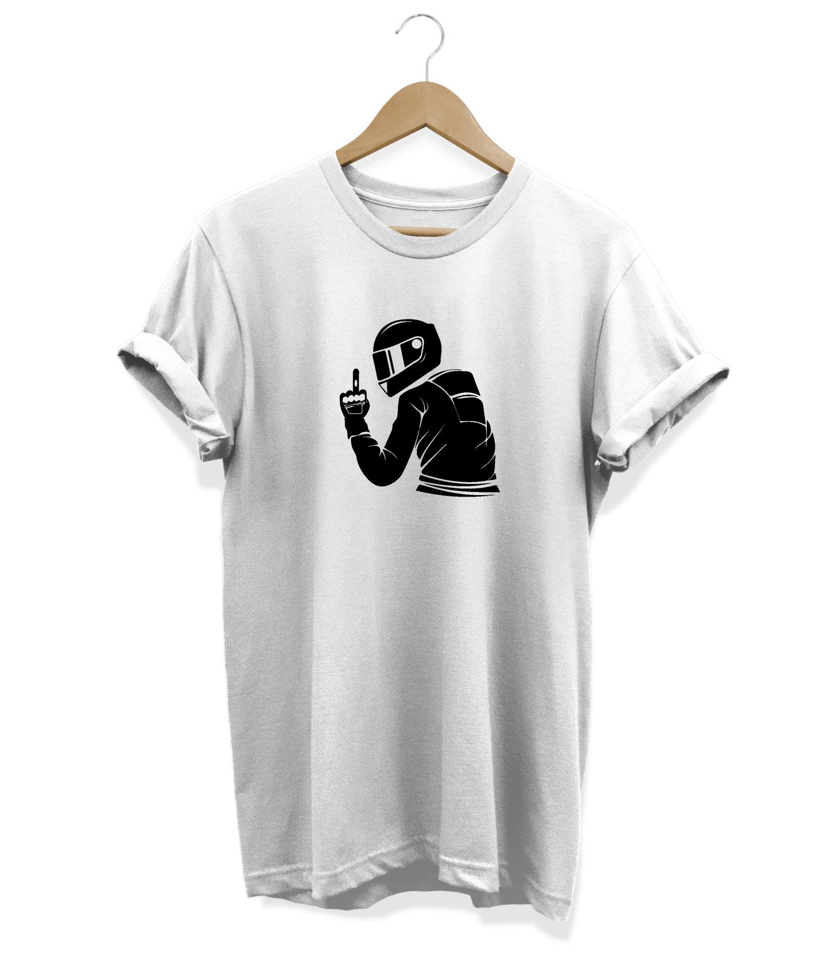 Widi Motorcu Baskılı T-Shirt Beyaz