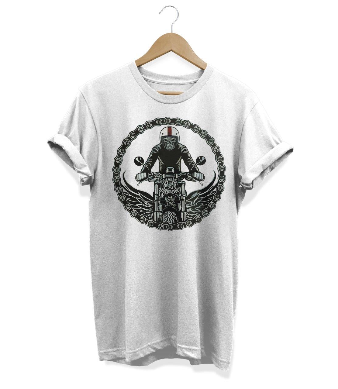 Widi Motorcu  Kurukafa Baskılı T_Shirt Beyaz