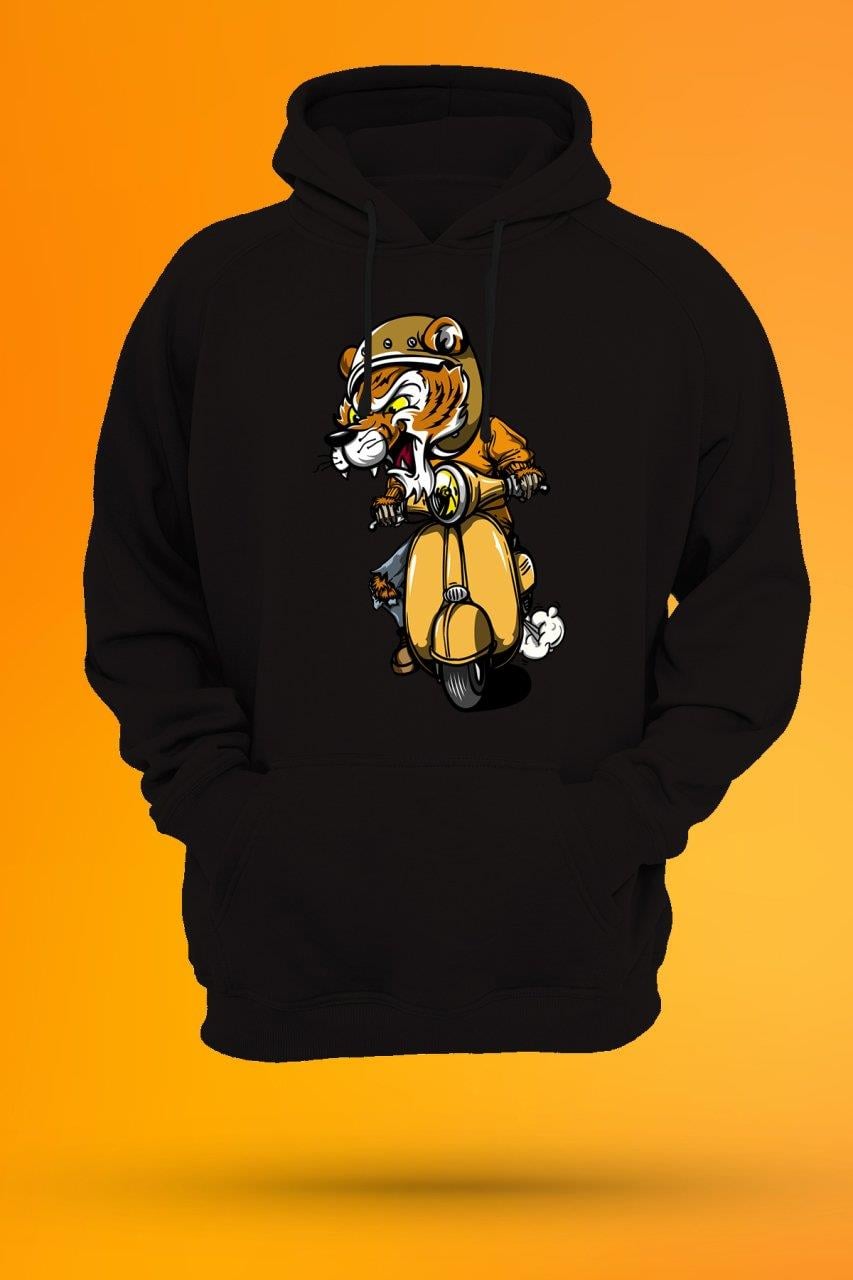 Widi Motorlu Aslan Baskılı Sweatshirt Siyah