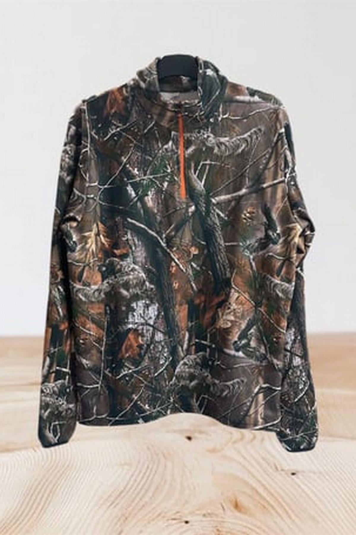 Widi Orman Desen Culluk Setter Baskılı Yarı Fermuar Kol Uçları Lastikli Kamuflaj Sweatshirt