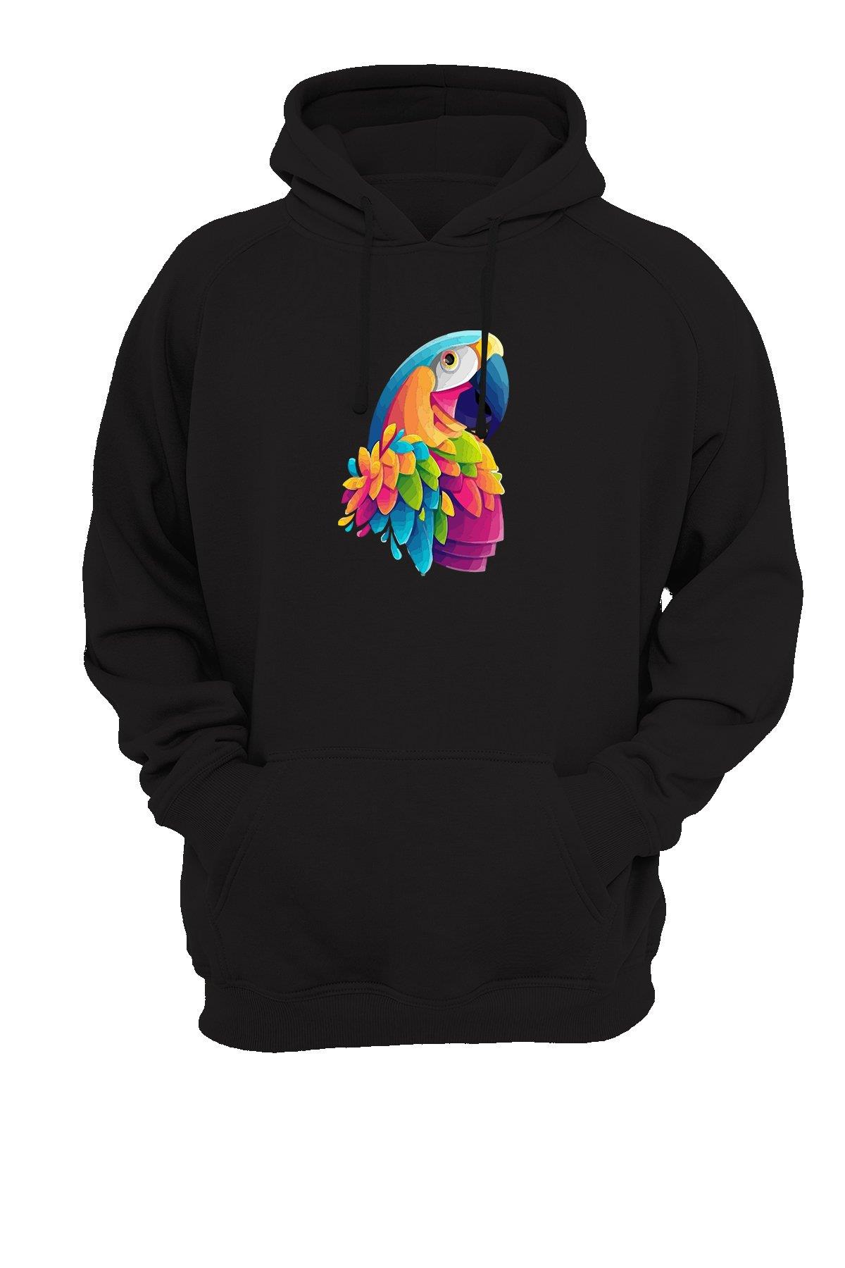 Widi Papağan Baskılı Sweatshirt Siyah