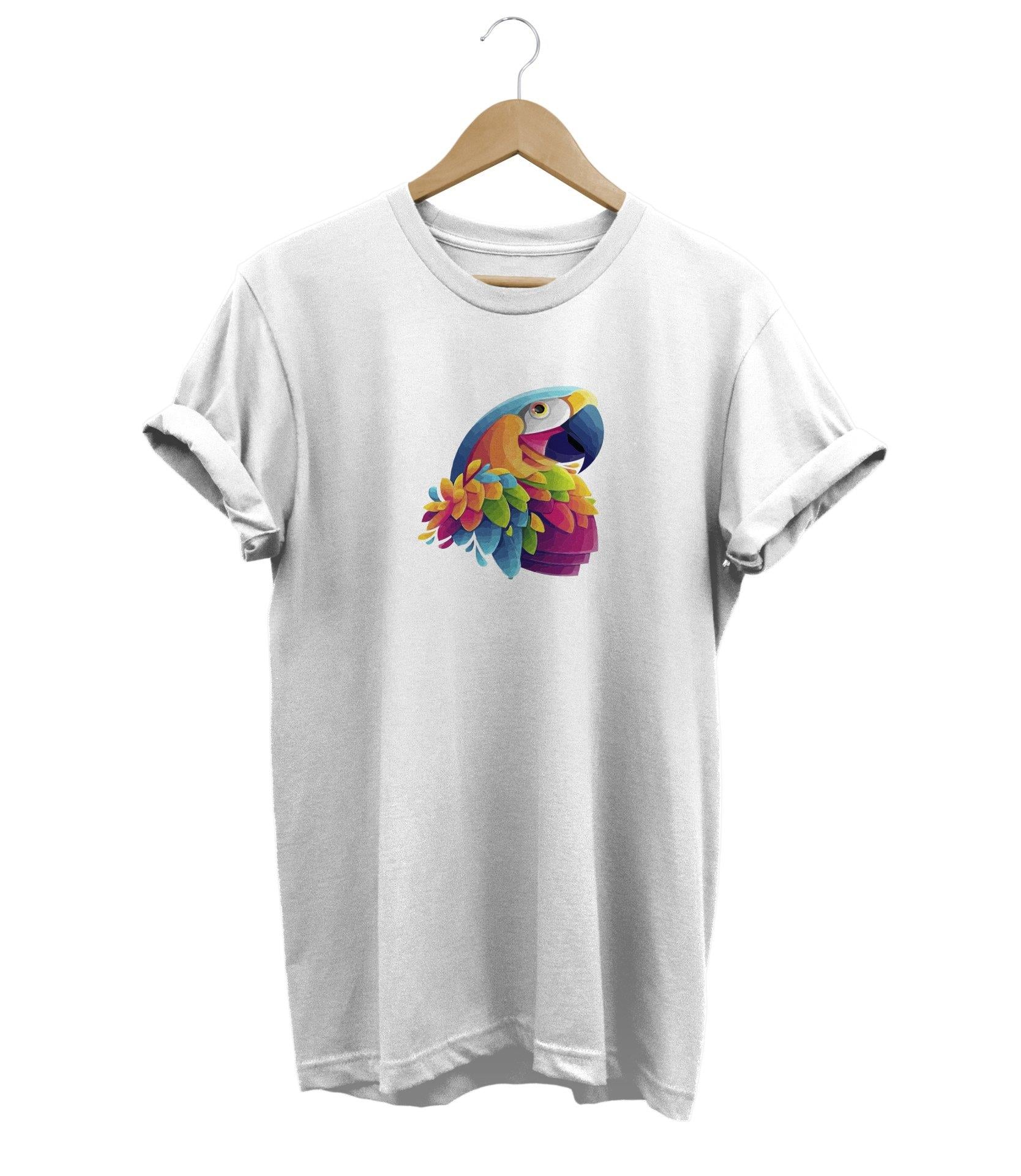 Widi Papağan Baskılı T-Shirt Beyaz