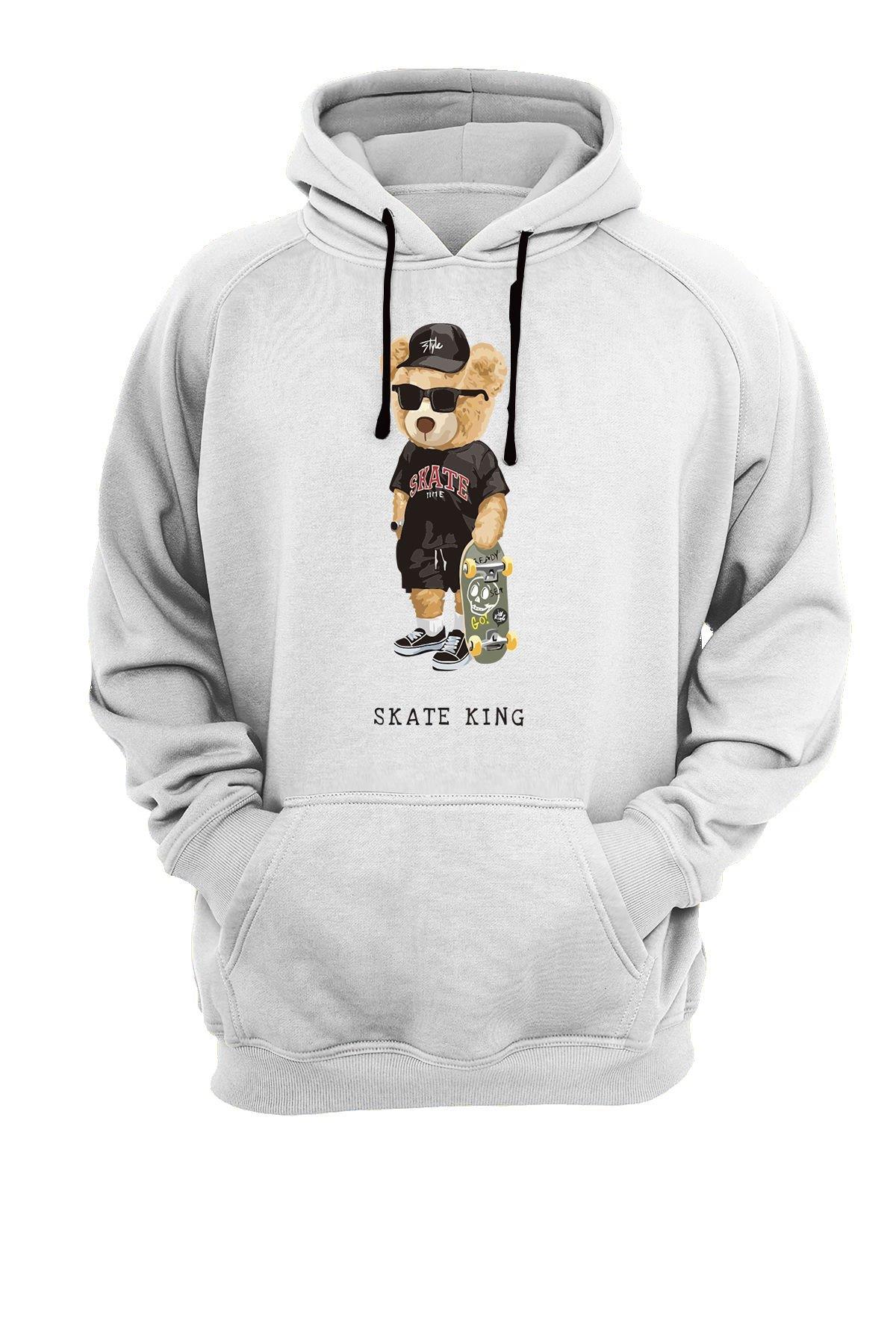 Widi Patenci Ayı Baskılı Sweatshirt Beyaz