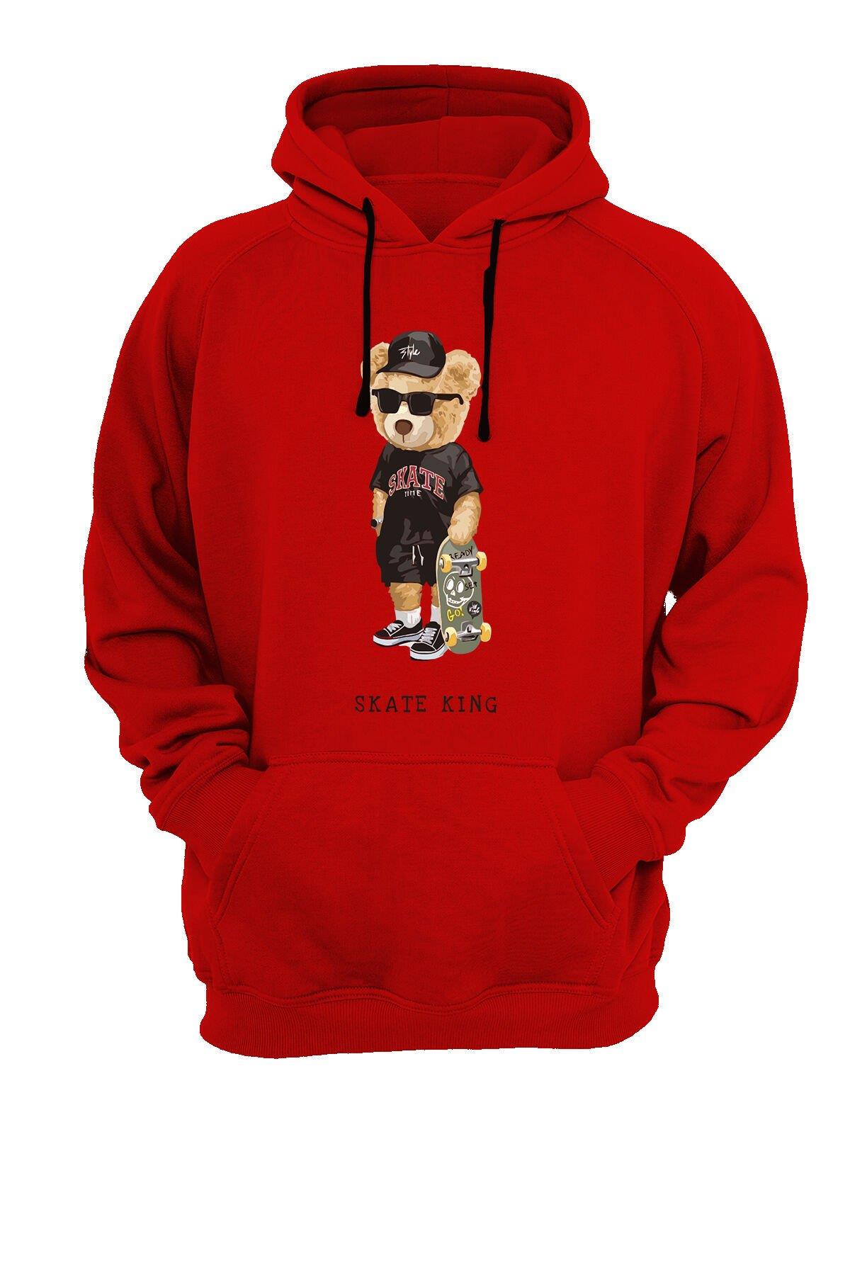 Widi Patenci Ayı Baskılı Sweatshirt Kırmızı