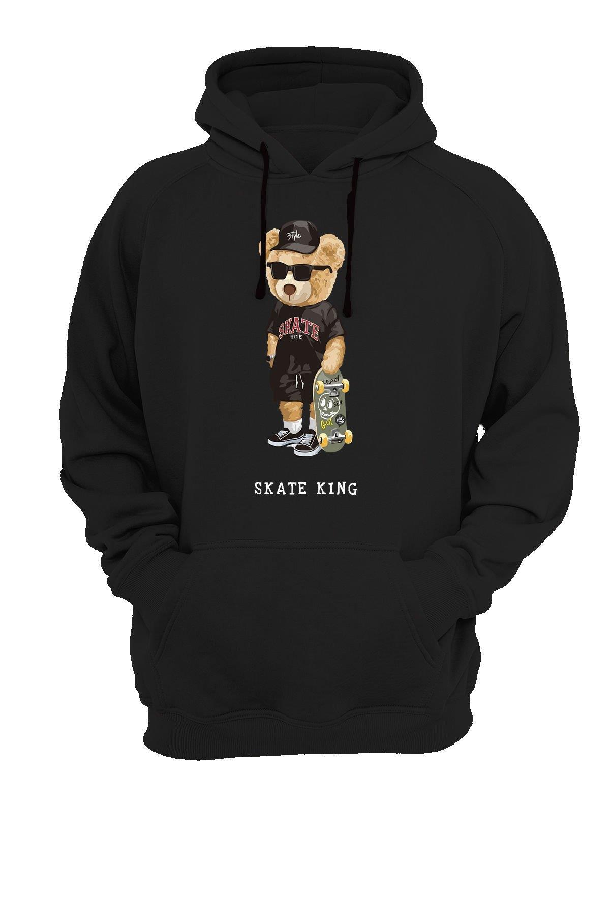 Widi Patenci Ayı Baskılı Sweatshirt Siyah