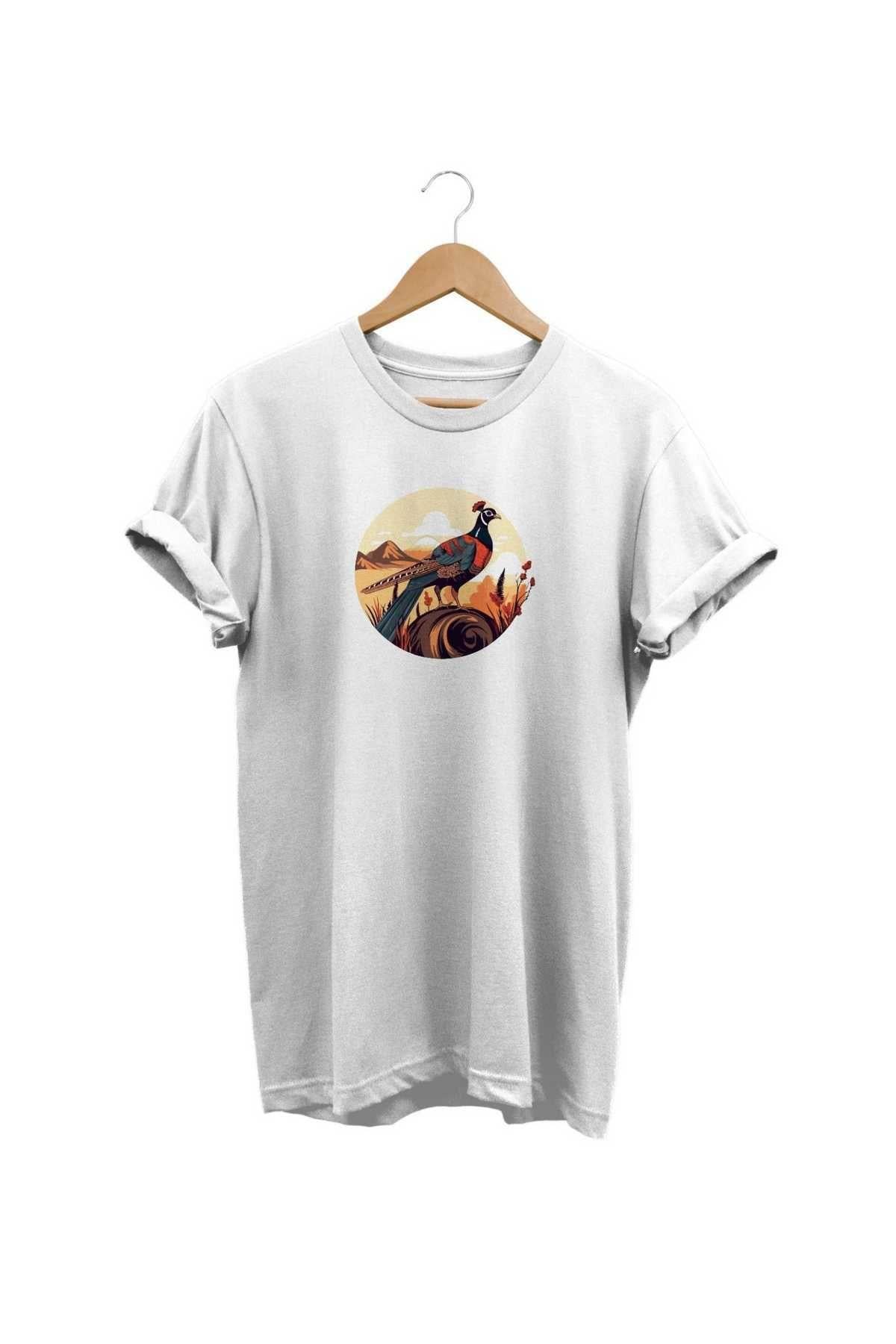Widi Peafowl Baskılı T-Shirt Beyaz
