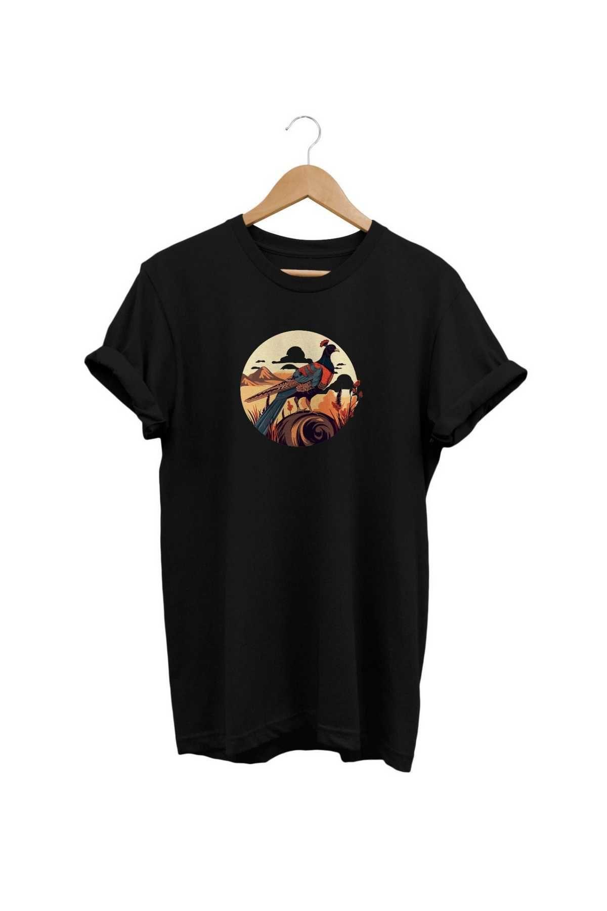 Widi Peafowl Baskılı T-Shirt Siyah