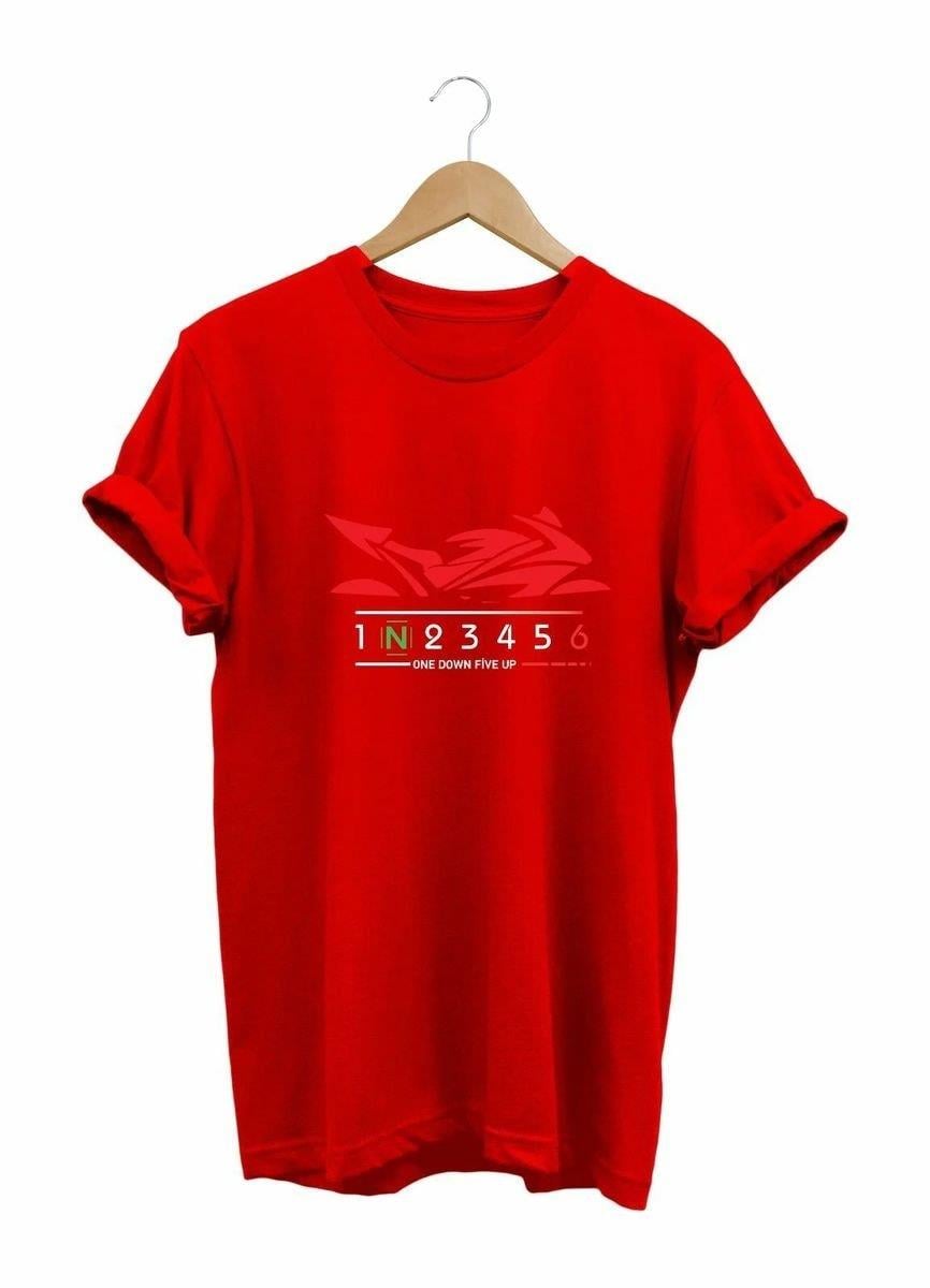 Widi Red Racing Motor - Kırmızı Yarış Motorsikleti Baskılı T-Shirt Kırmızı
