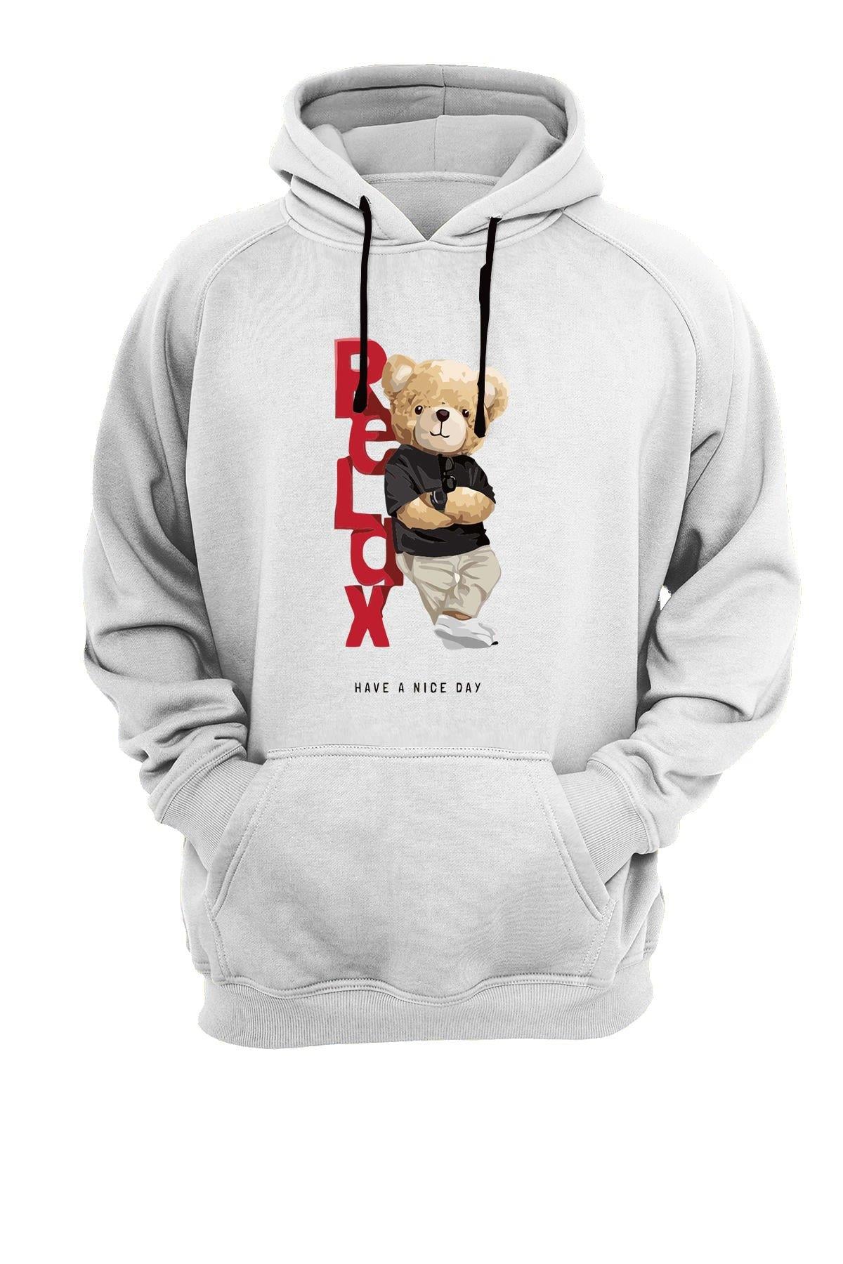Widi Relax Ayı Baskılı Sweatshirt Beyaz