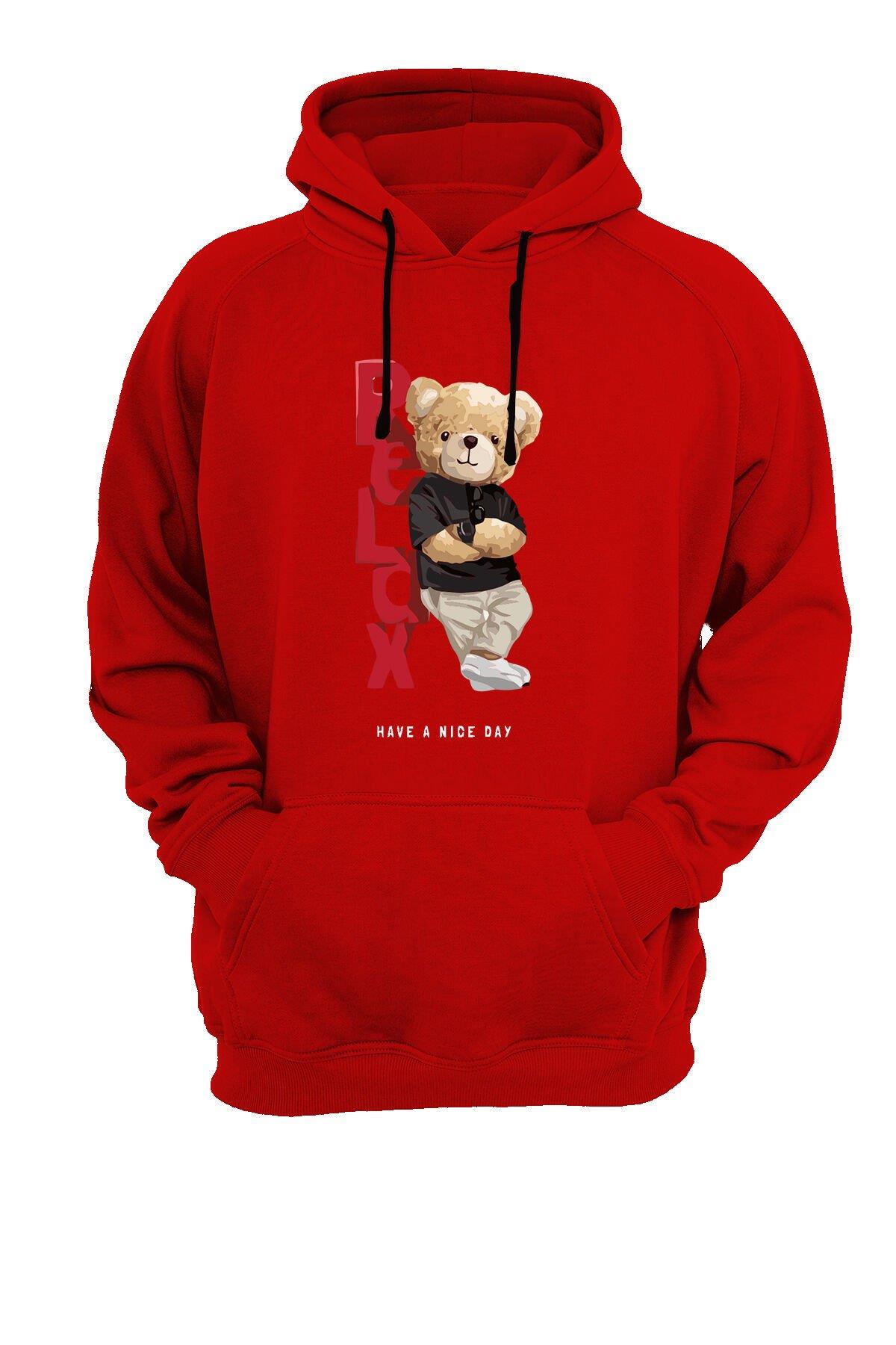 Widi Relax Ayı Baskılı Sweatshirt Kırmızı
