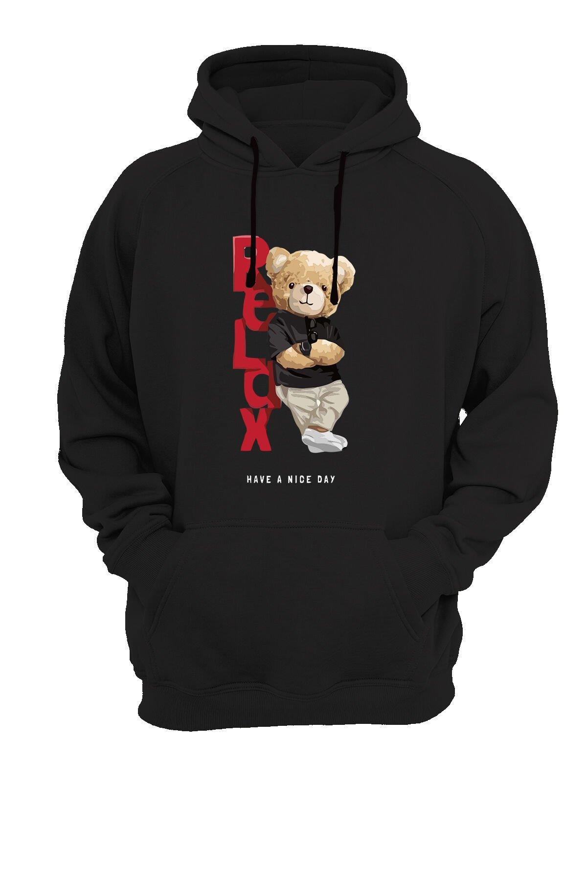 Widi Relax Ayı Baskılı Sweatshirt Siyah
