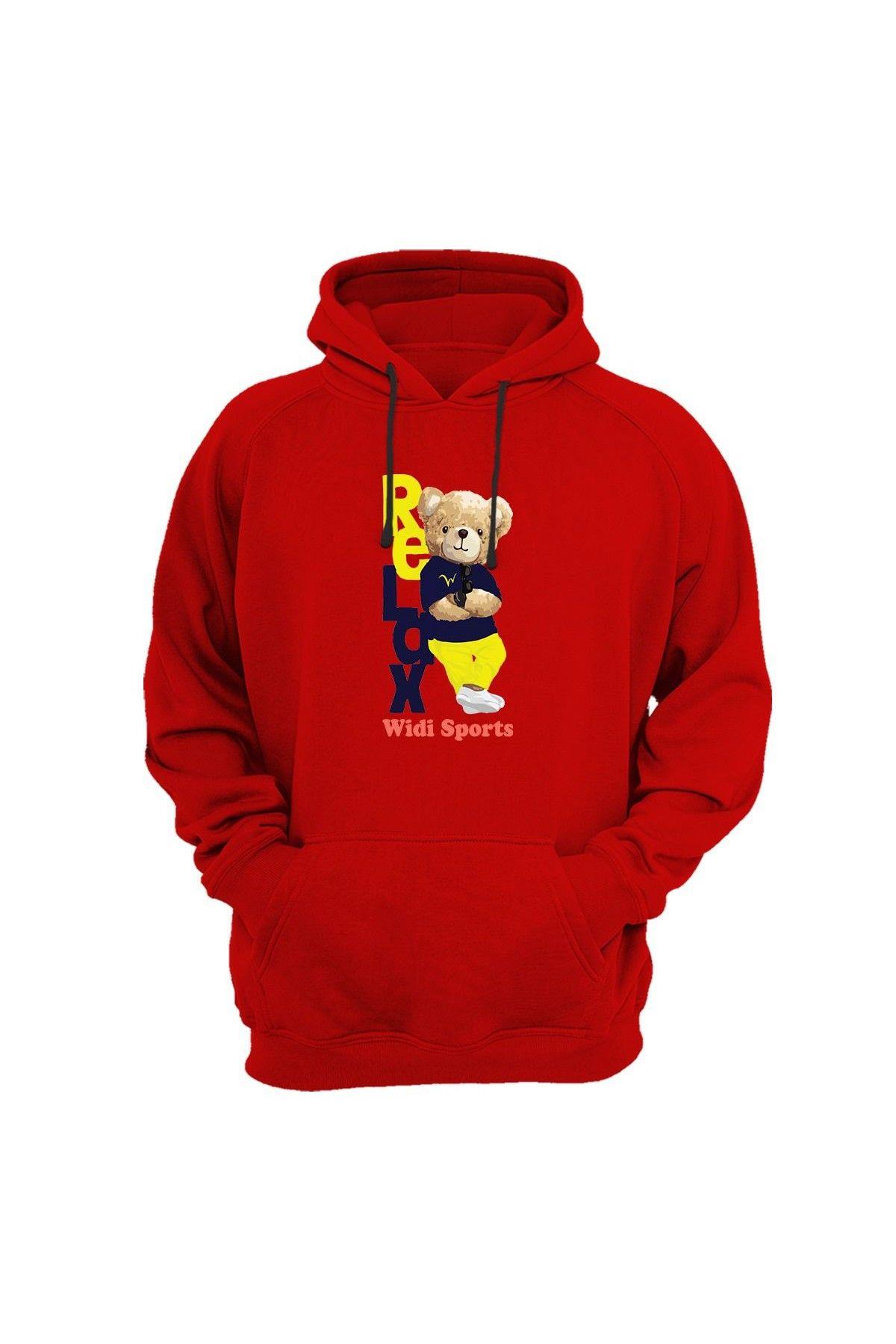 Widi Relax Bear - Rahat Ayıcık Baskılı Sweatshirt Kırmızı
