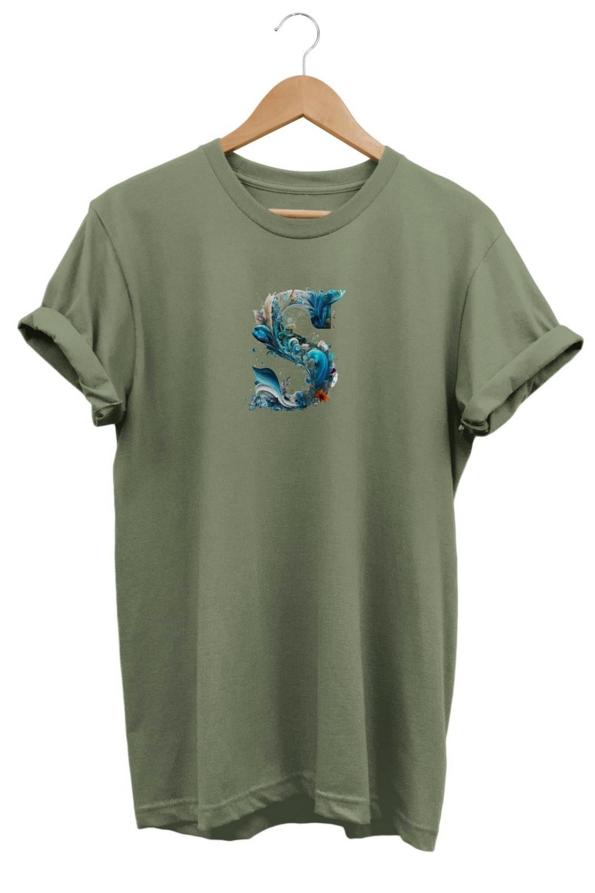 Widi S Harf Baskılı T-Shirt Haki