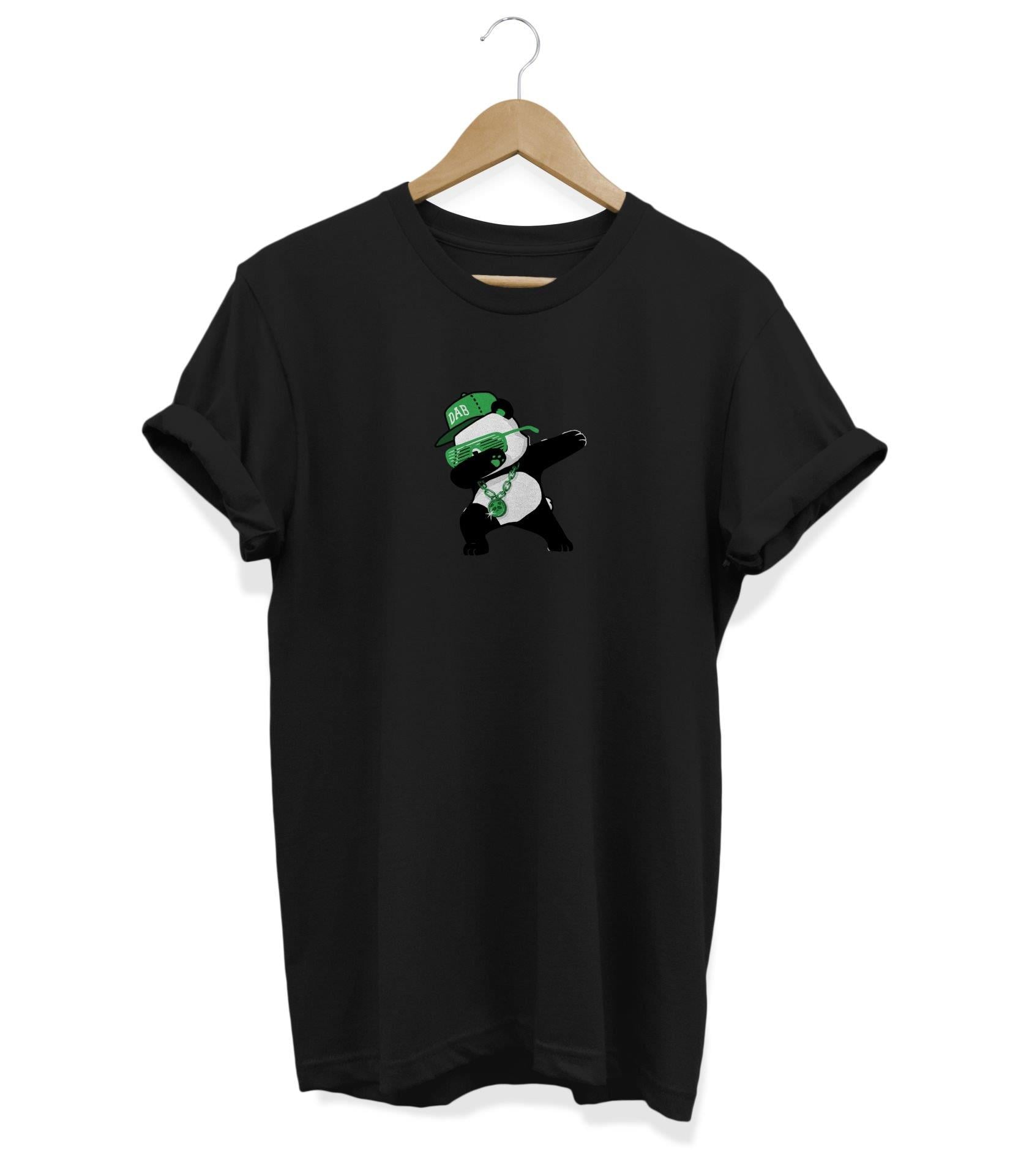 Widi Şapkalı  Panda Baskılı T-Shirt Siyah