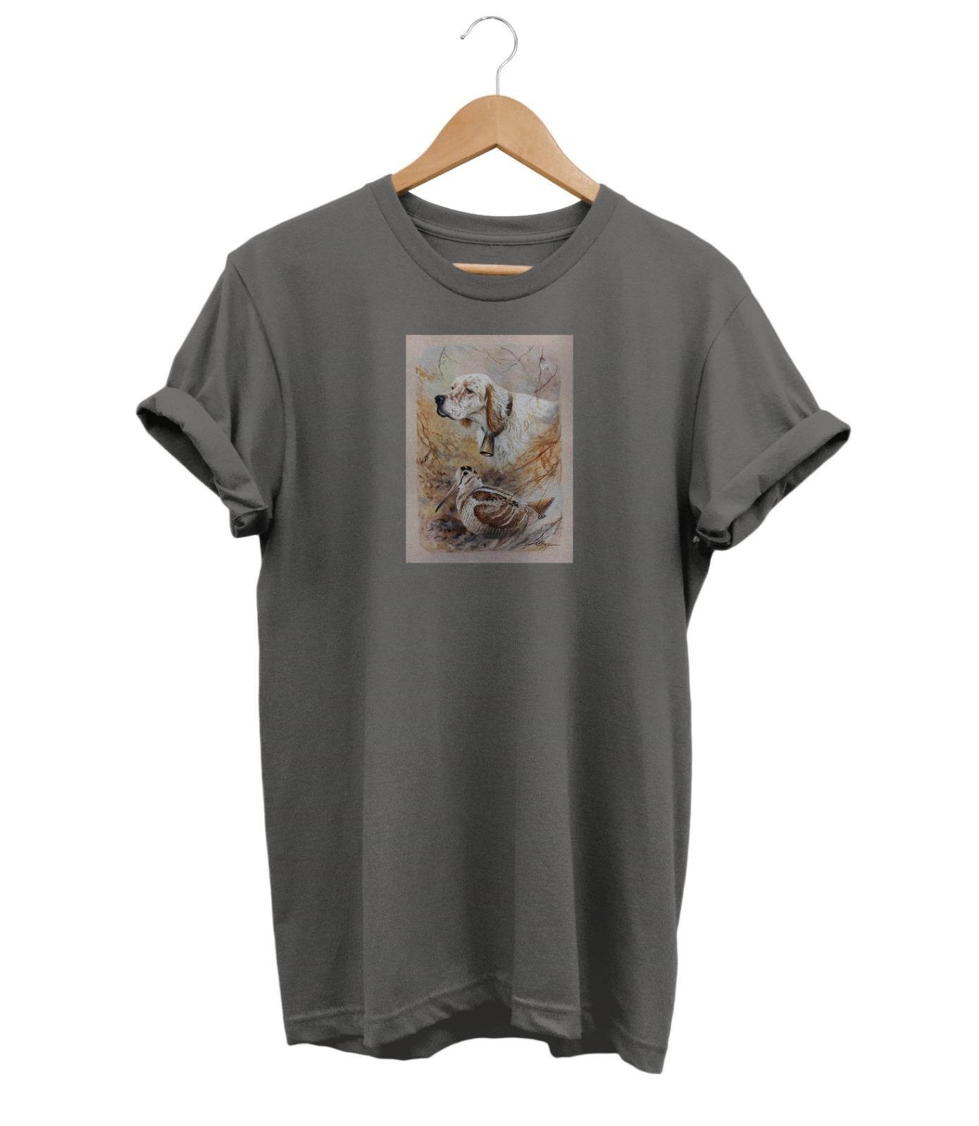 Widi Setter and Quail Baskılı T-Shirt Gri