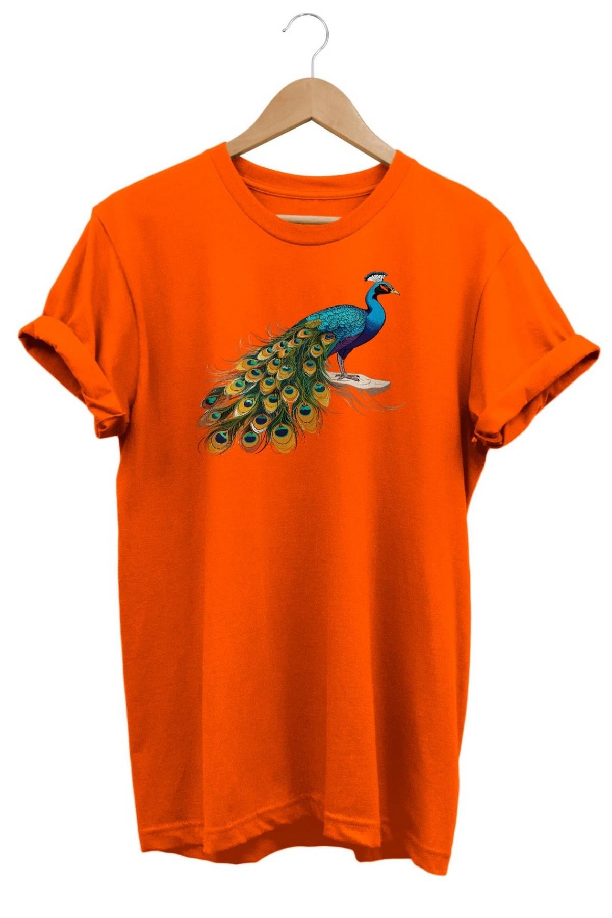 Widi Tavus Kuşu Baskılı T-Shirt Turuncu