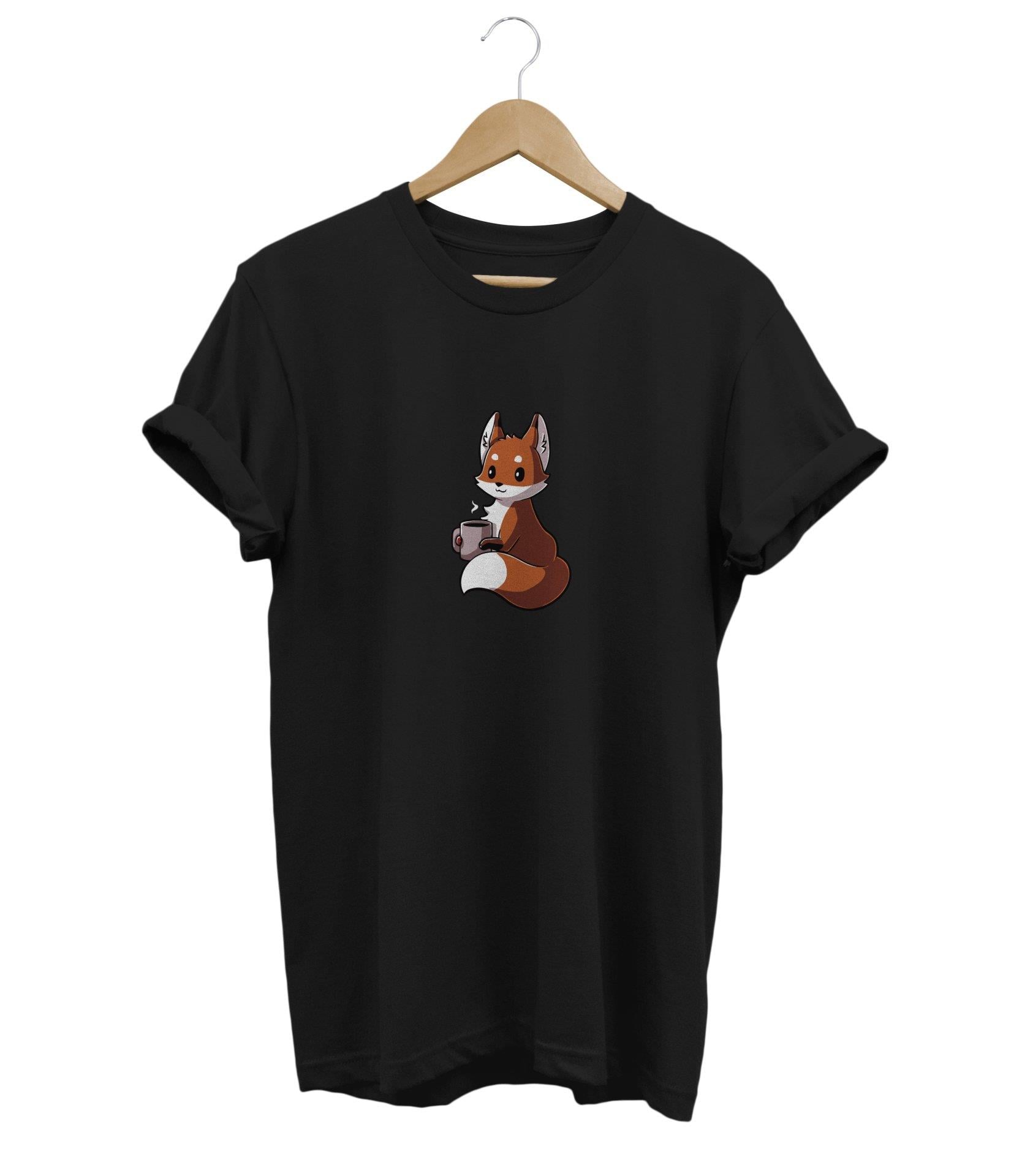Widi Tilki Baskılı T-Shirt Siyah