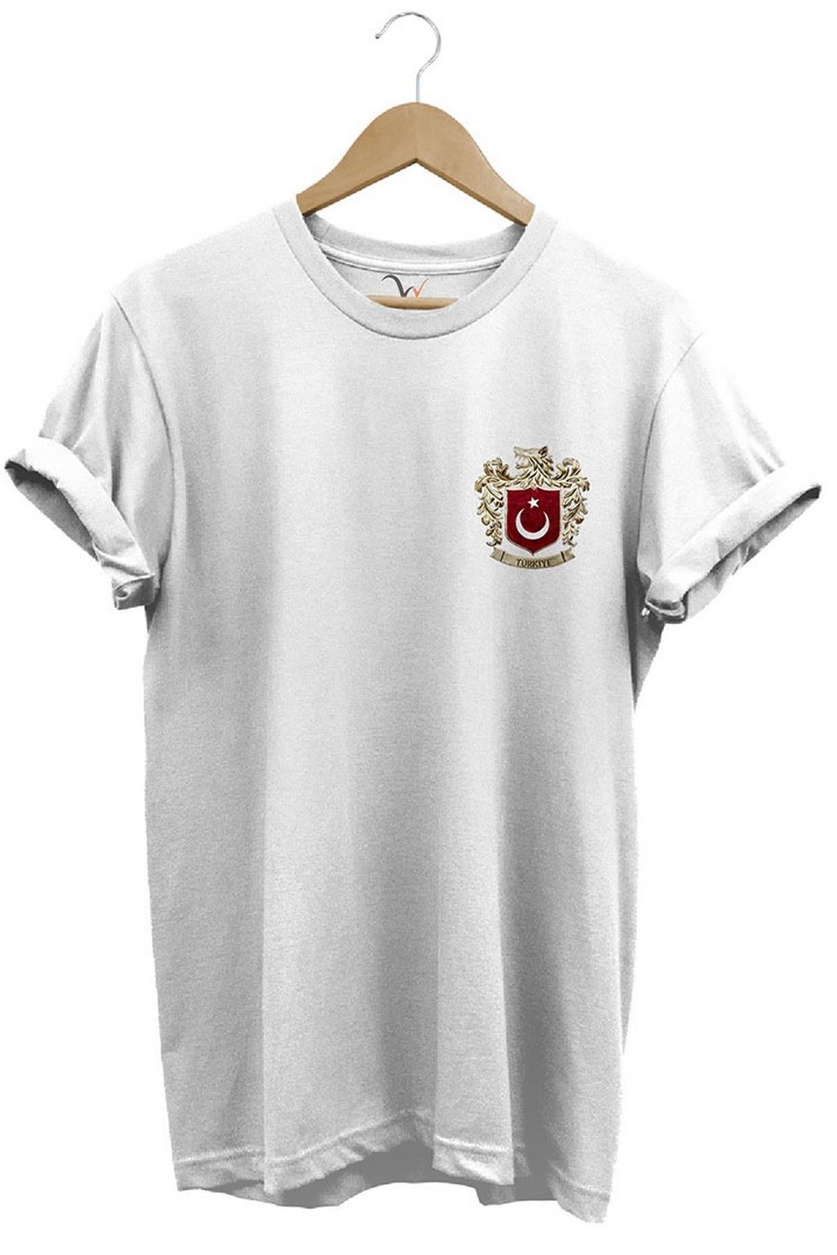 Widi Türk Bayrağı ve Kurt Baskılı T-Shirt Beyaz