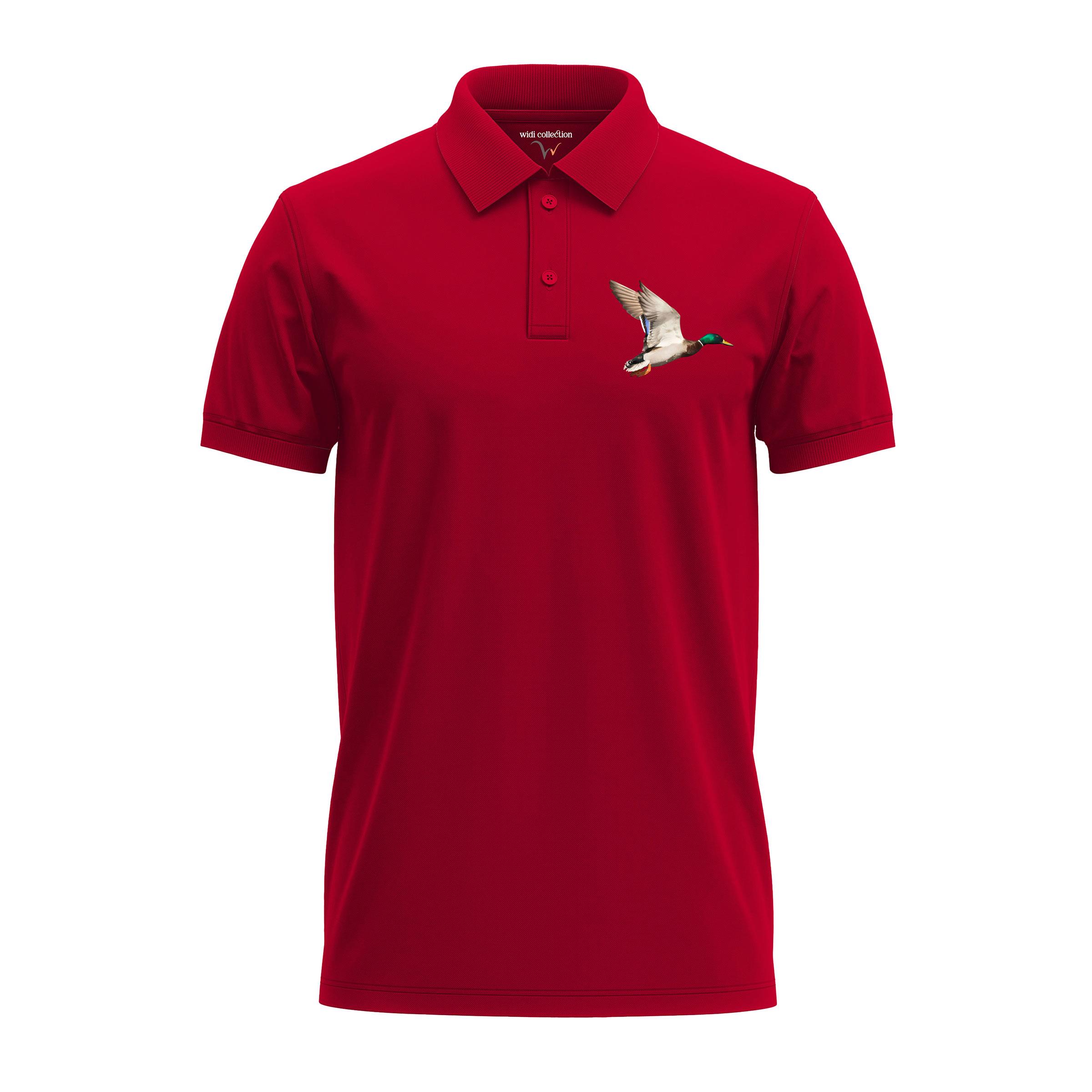 Widi Yeşilbaş Ördek Desenli Polo Yaka T-Shirt Kırmızı