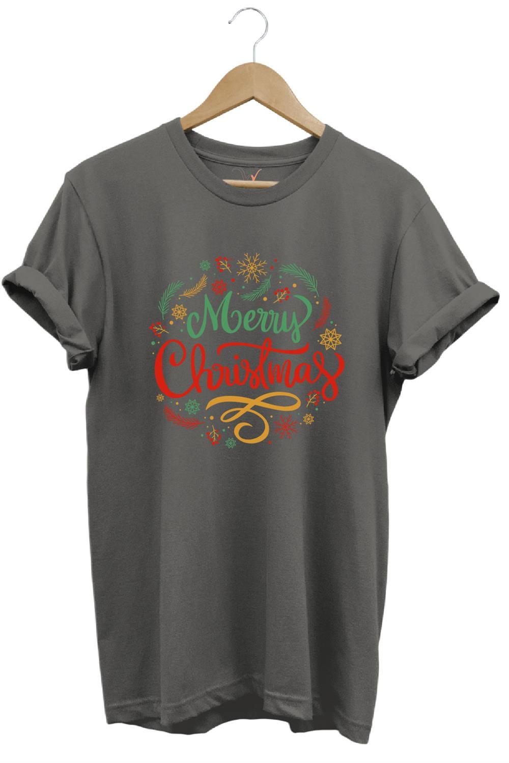Yılbaşı Christmas Baskılı Noel Yeni Yıl %100 Pamuk Regular Fit Bisiklet Yaka T-Shirt - Antrasit
